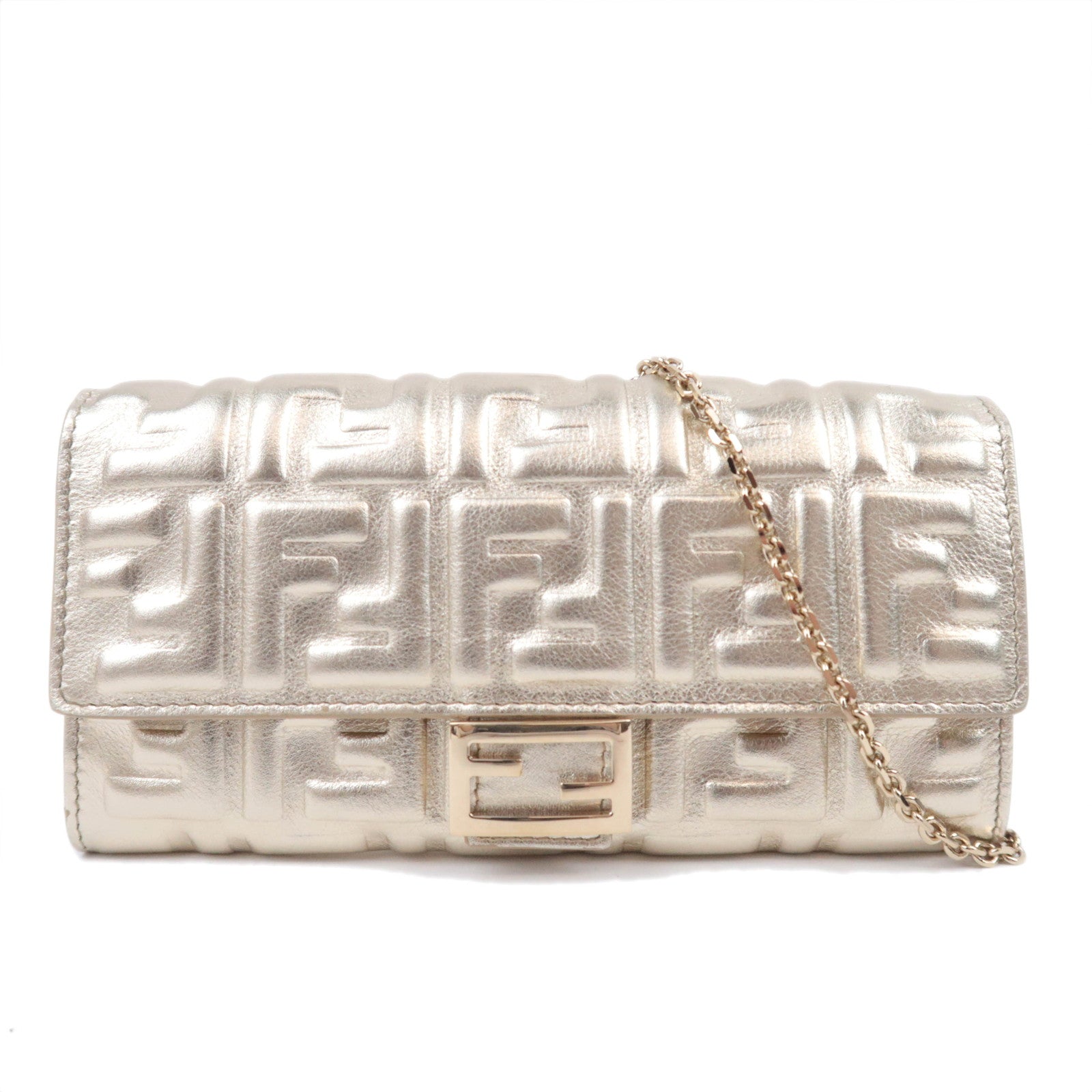 FENDI Zucca Embossed Leather WOC Gold 8M036591278