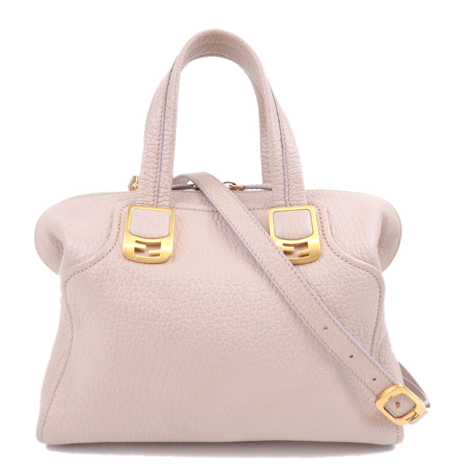 FENDI Chameleon 2Way Leather Handbag Beige 8BL11491279
