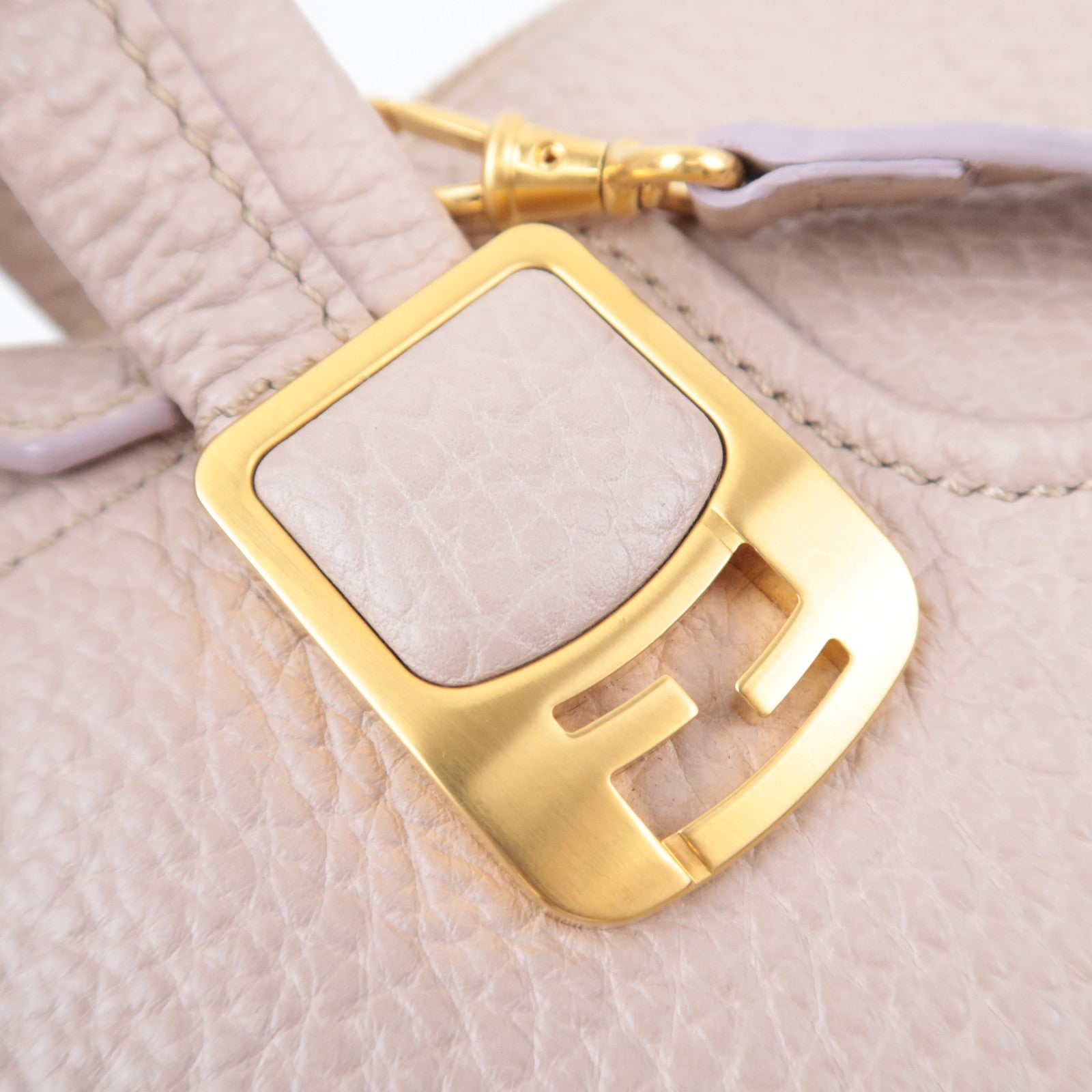 FENDI Chameleon 2Way Leather Handbag Beige 8BL114