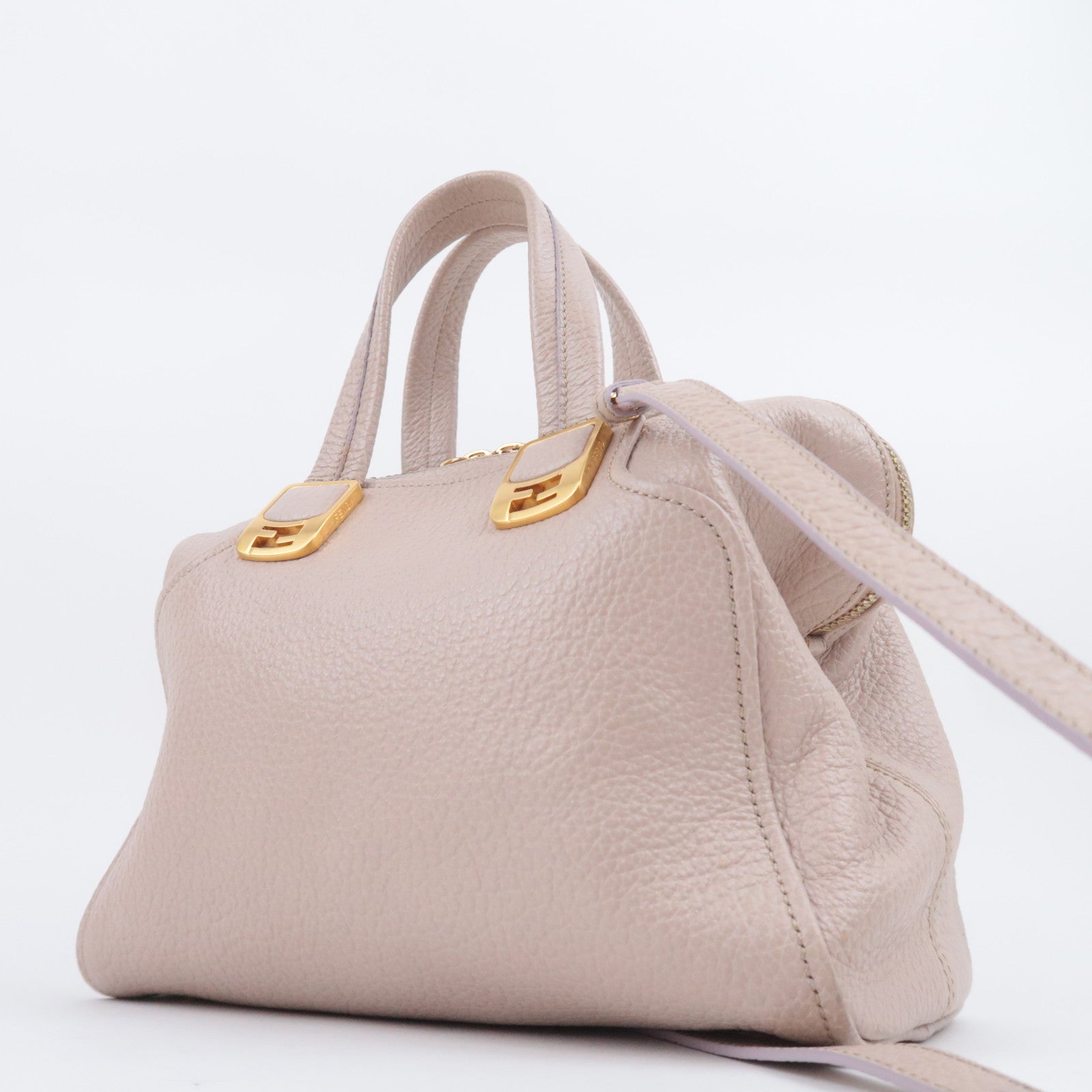 FENDI Chameleon 2Way Leather Handbag Beige 8BL114