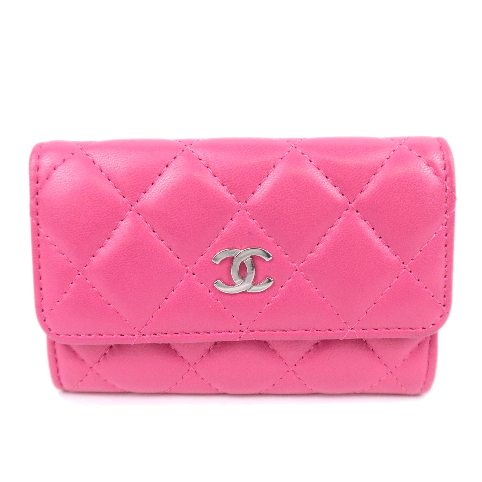 CHANEL Matelasse Flap Card Case Wallet Pink Lambskin91295