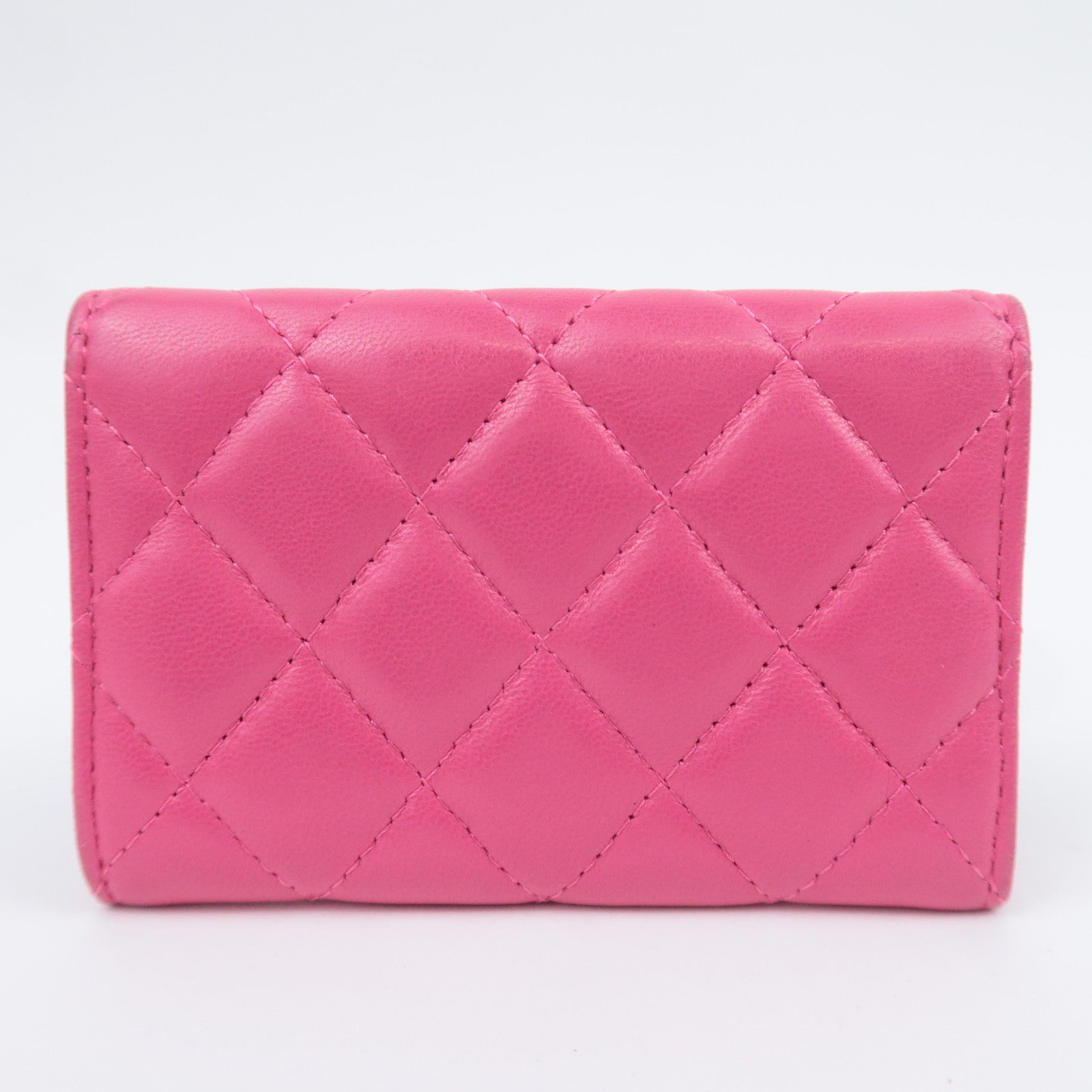 CHANEL Matelasse Flap Card Case Wallet Pink Lambskin