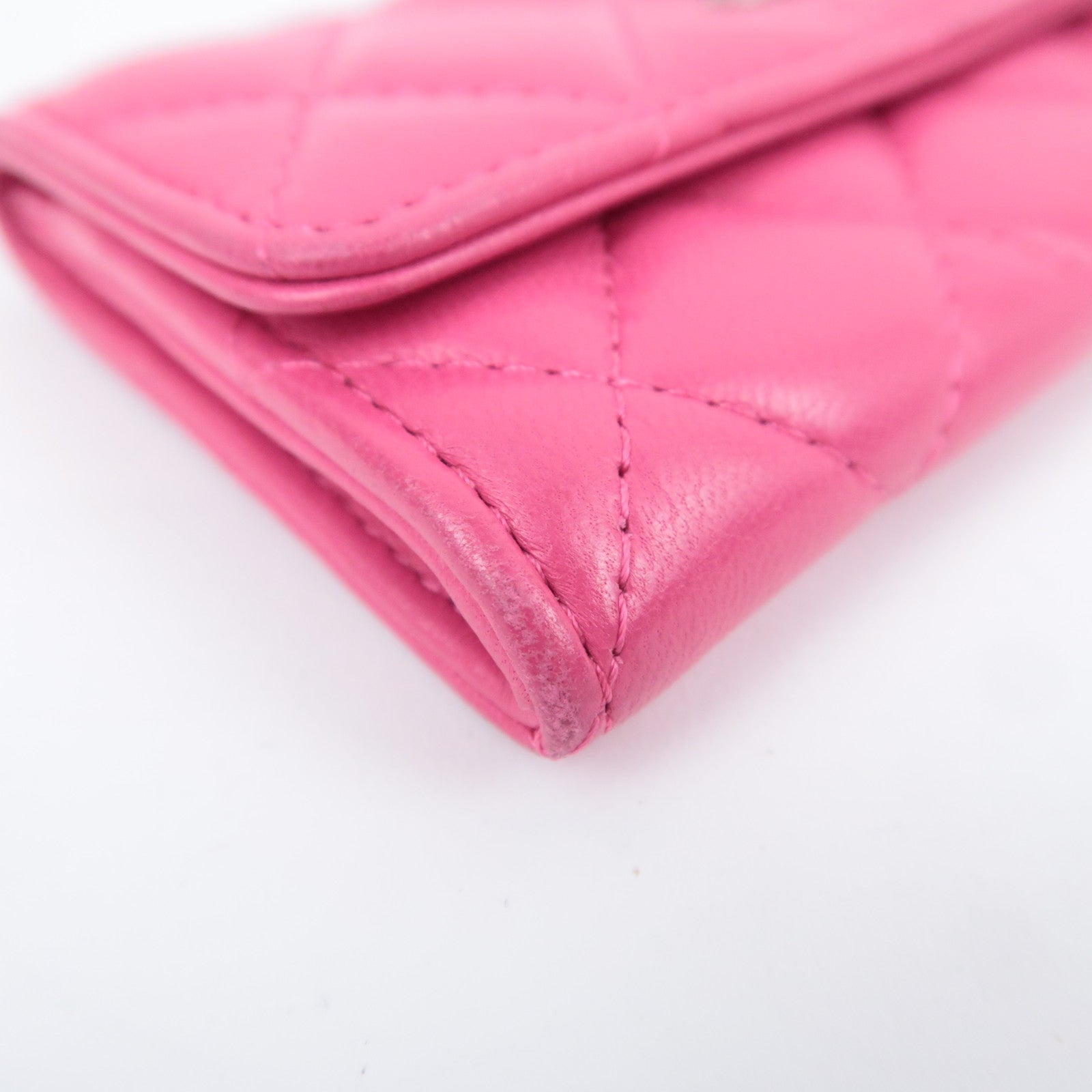 CHANEL Matelasse Flap Card Case Wallet Pink Lambskin