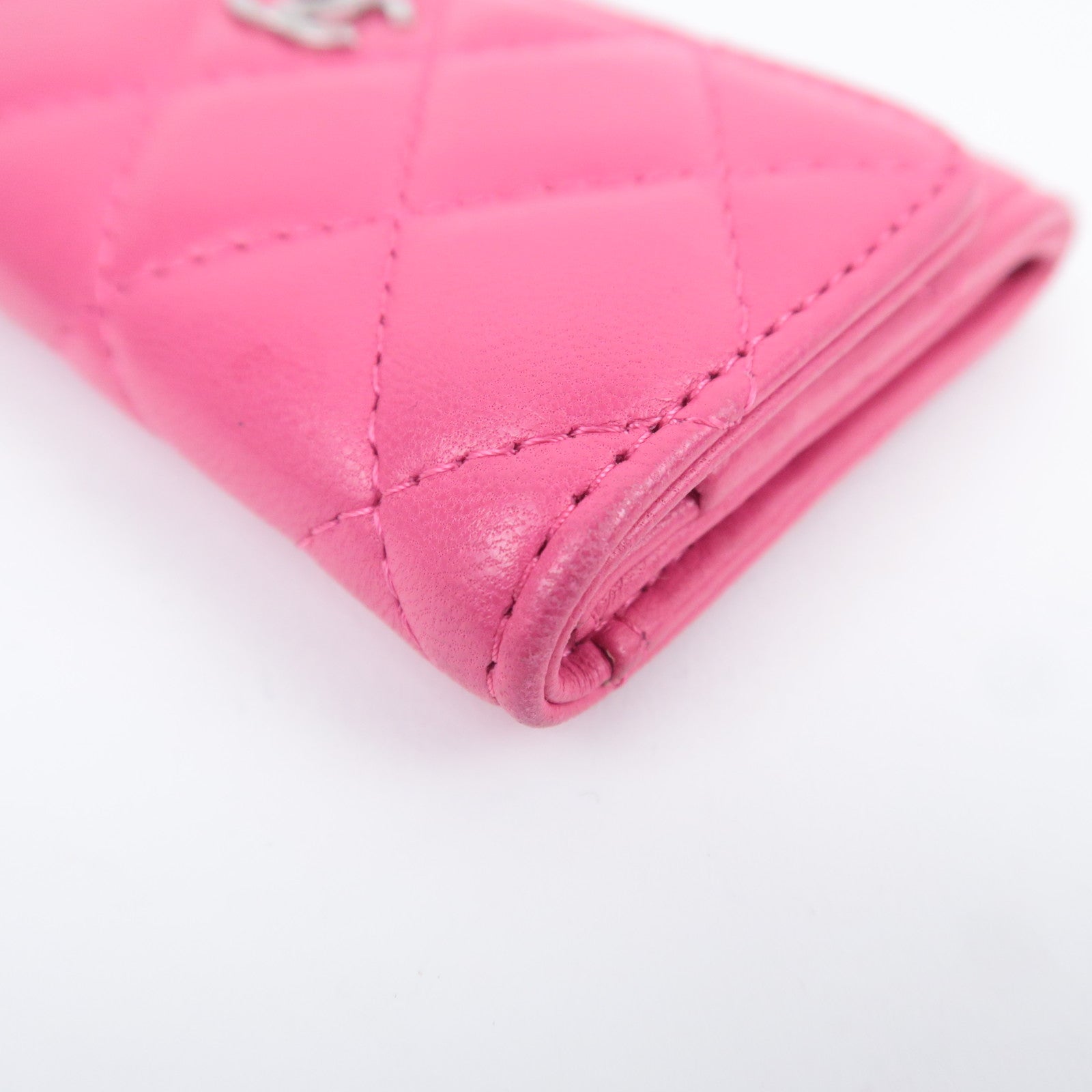 CHANEL Matelasse Flap Card Case Wallet Pink Lambskin