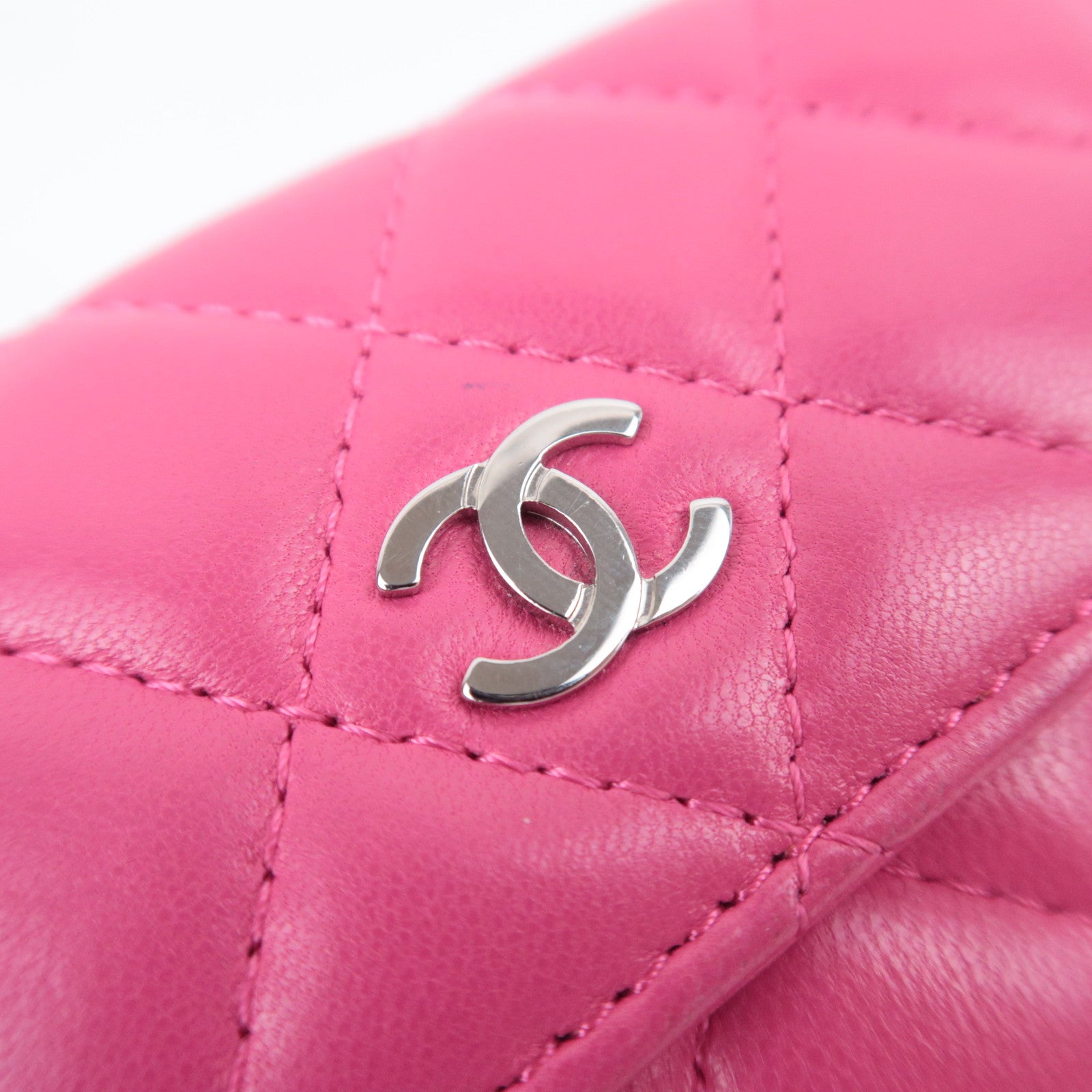 CHANEL Matelasse Flap Card Case Wallet Pink Lambskin