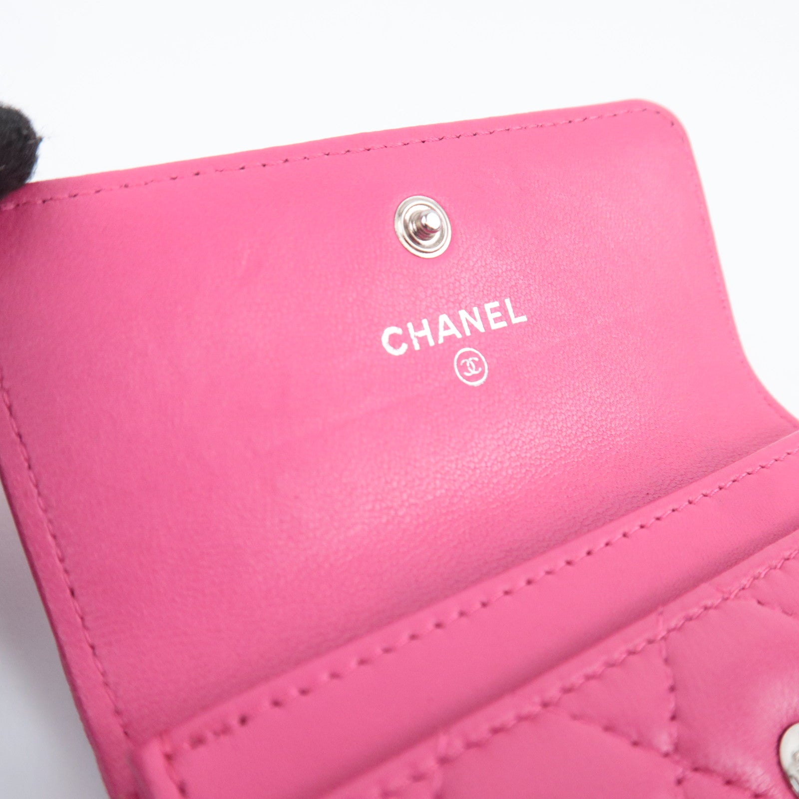 CHANEL Matelasse Flap Card Case Wallet Pink Lambskin