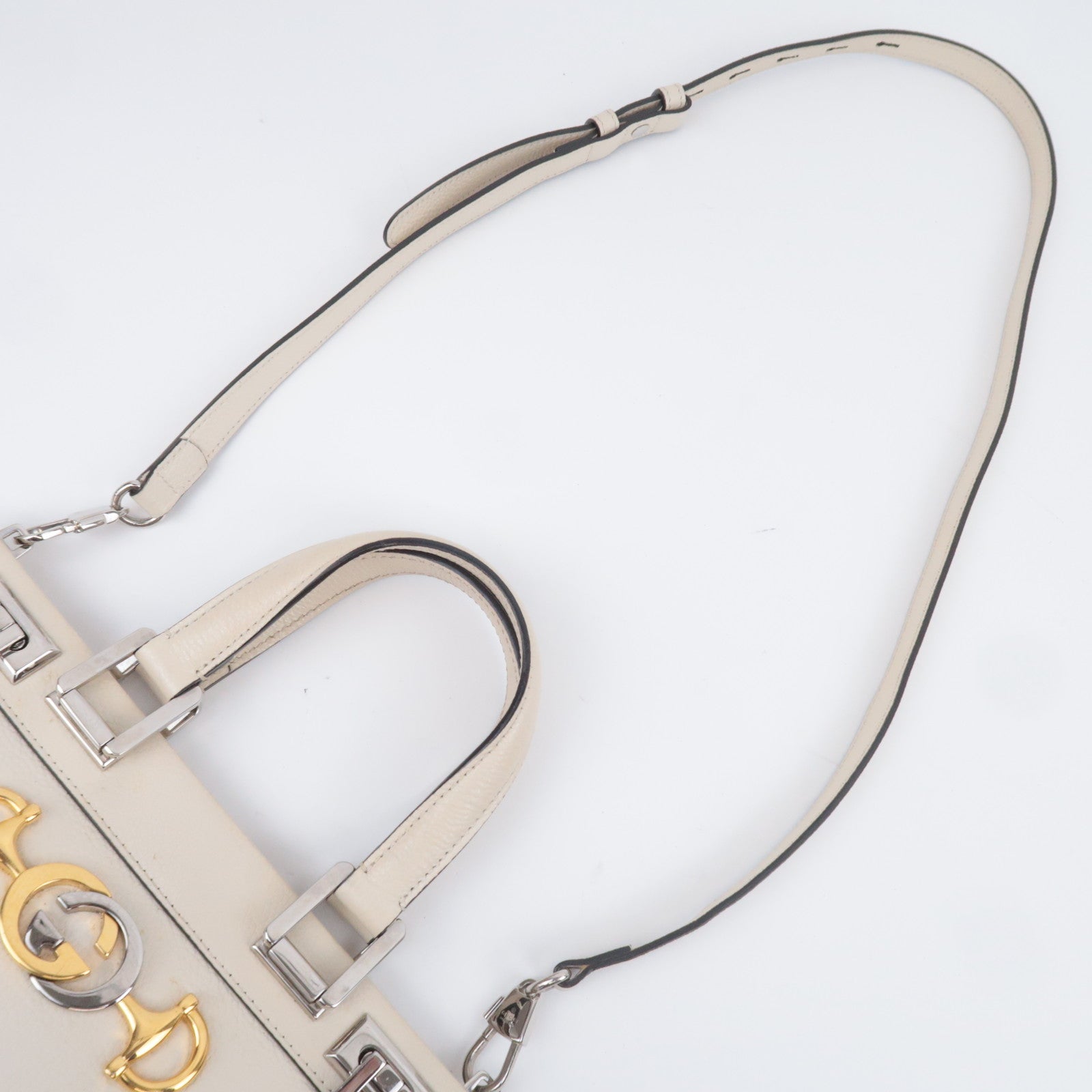 GUCCI Zumi Small 2Way Leather Top Handle Handbag Ivory 569712