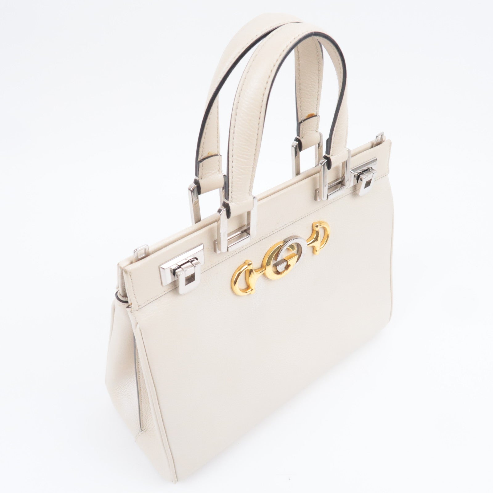 GUCCI Zumi Small 2Way Leather Top Handle Handbag Ivory 569712