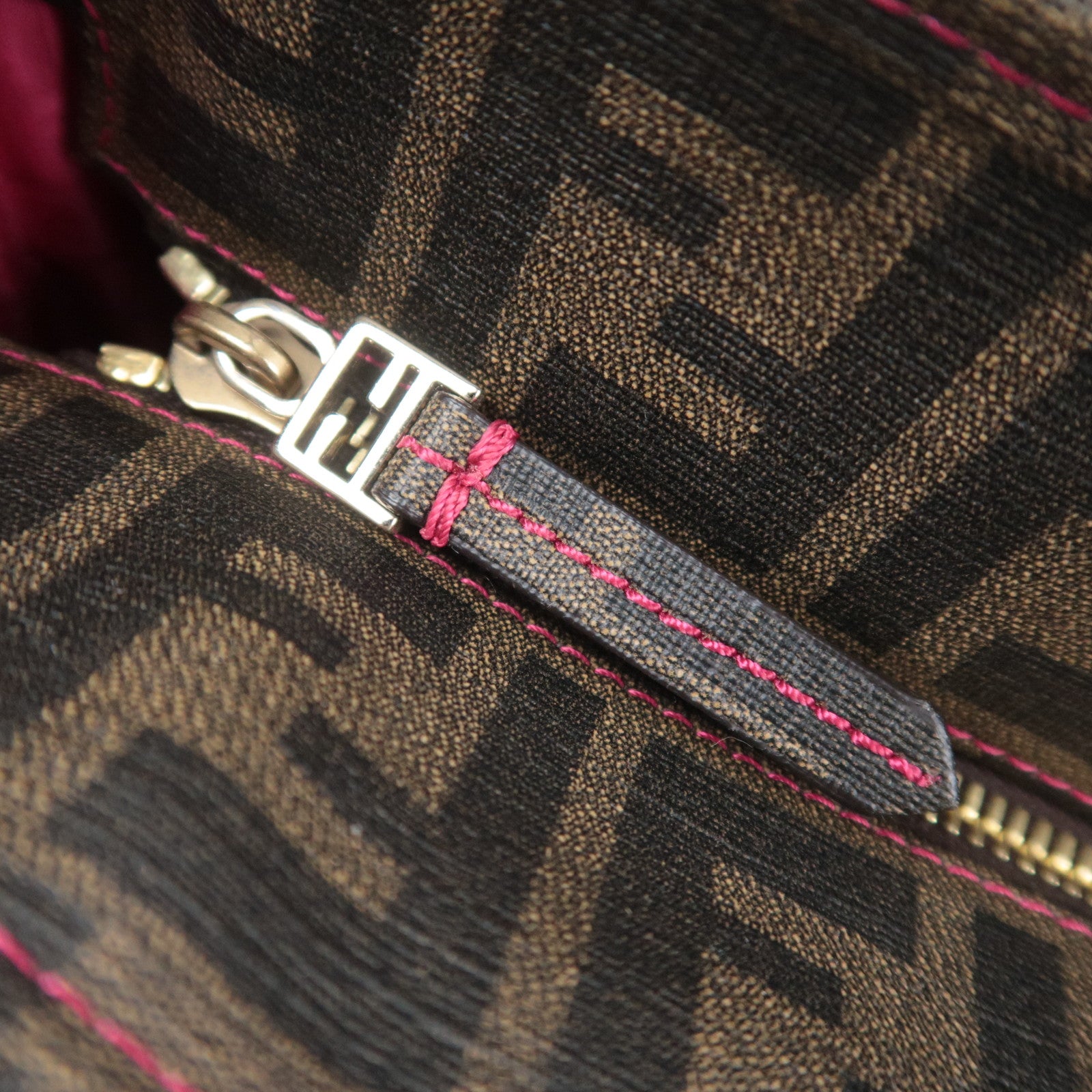 FENDI Zucca PVC Tote Bag Brown Black Pink 8BH198