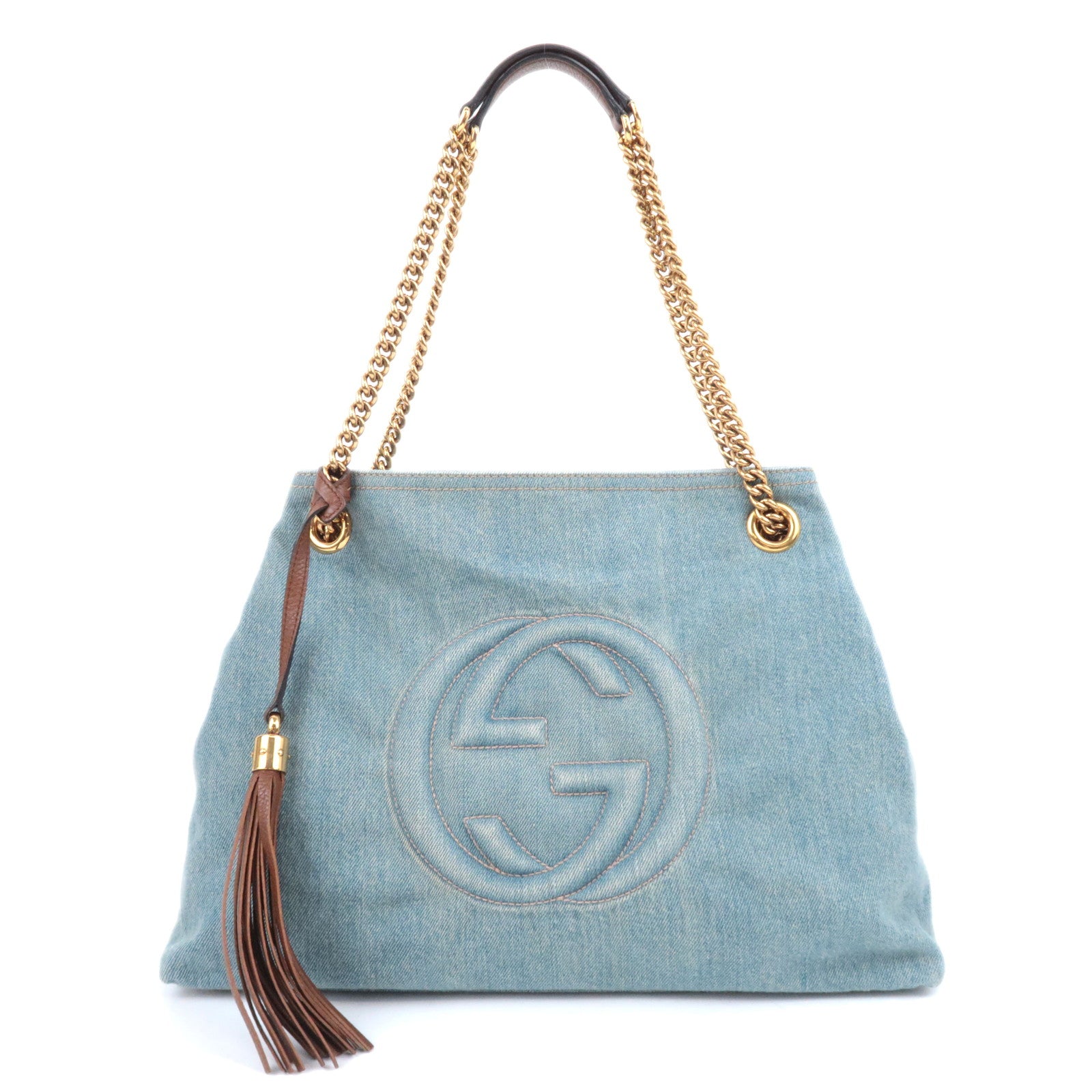 GUCCI Soho Interlocking G Denim Chain Shoulder Bag 30898291307