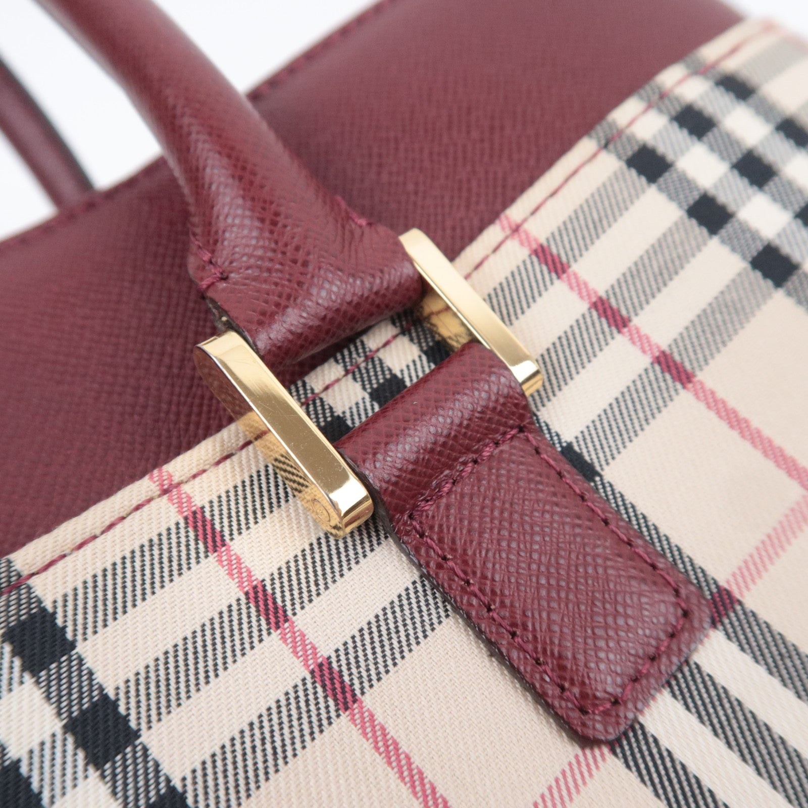 BURBERRY Nova Plaid Canvas Leather Tote Bag Beige