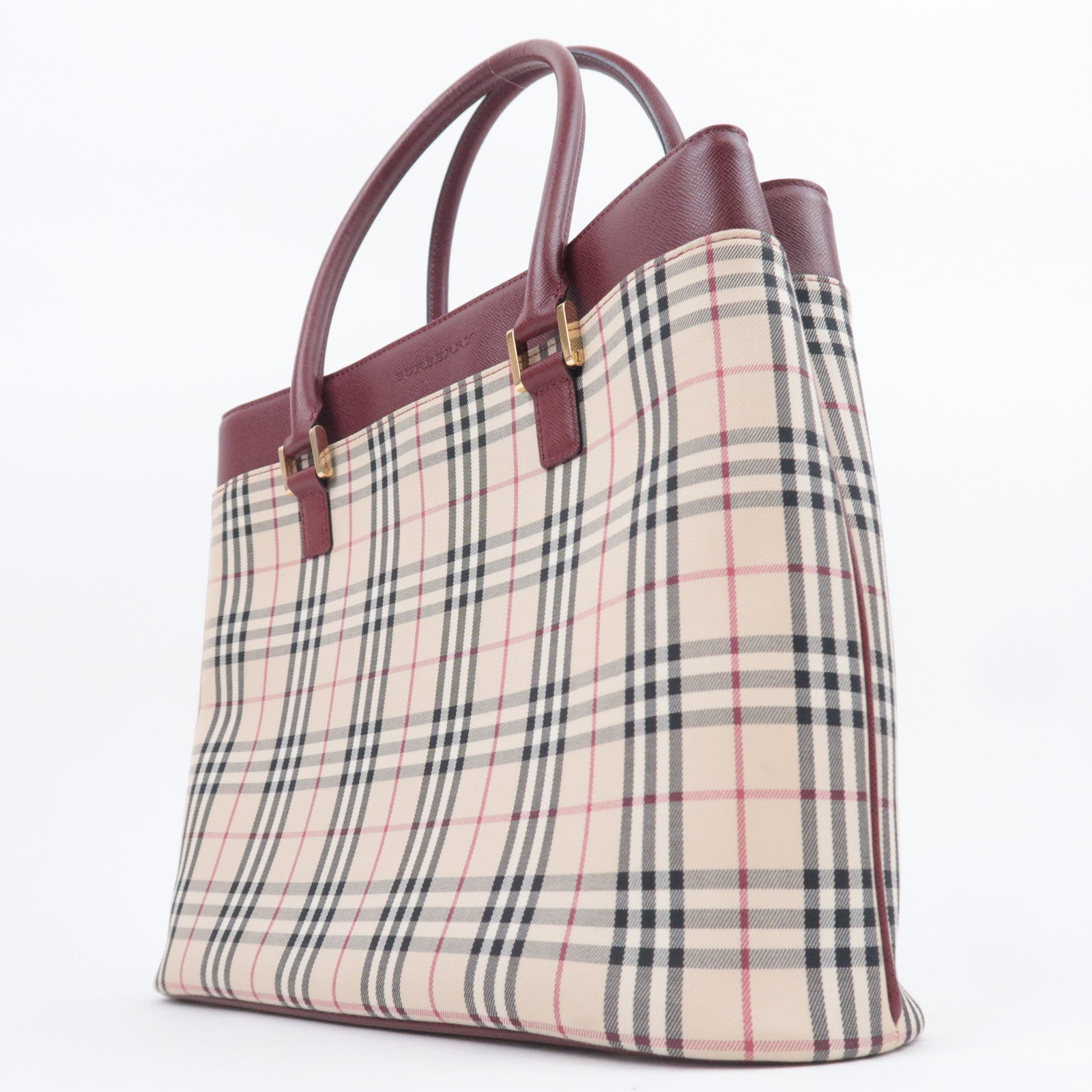 BURBERRY Nova Plaid Canvas Leather Tote Bag Beige