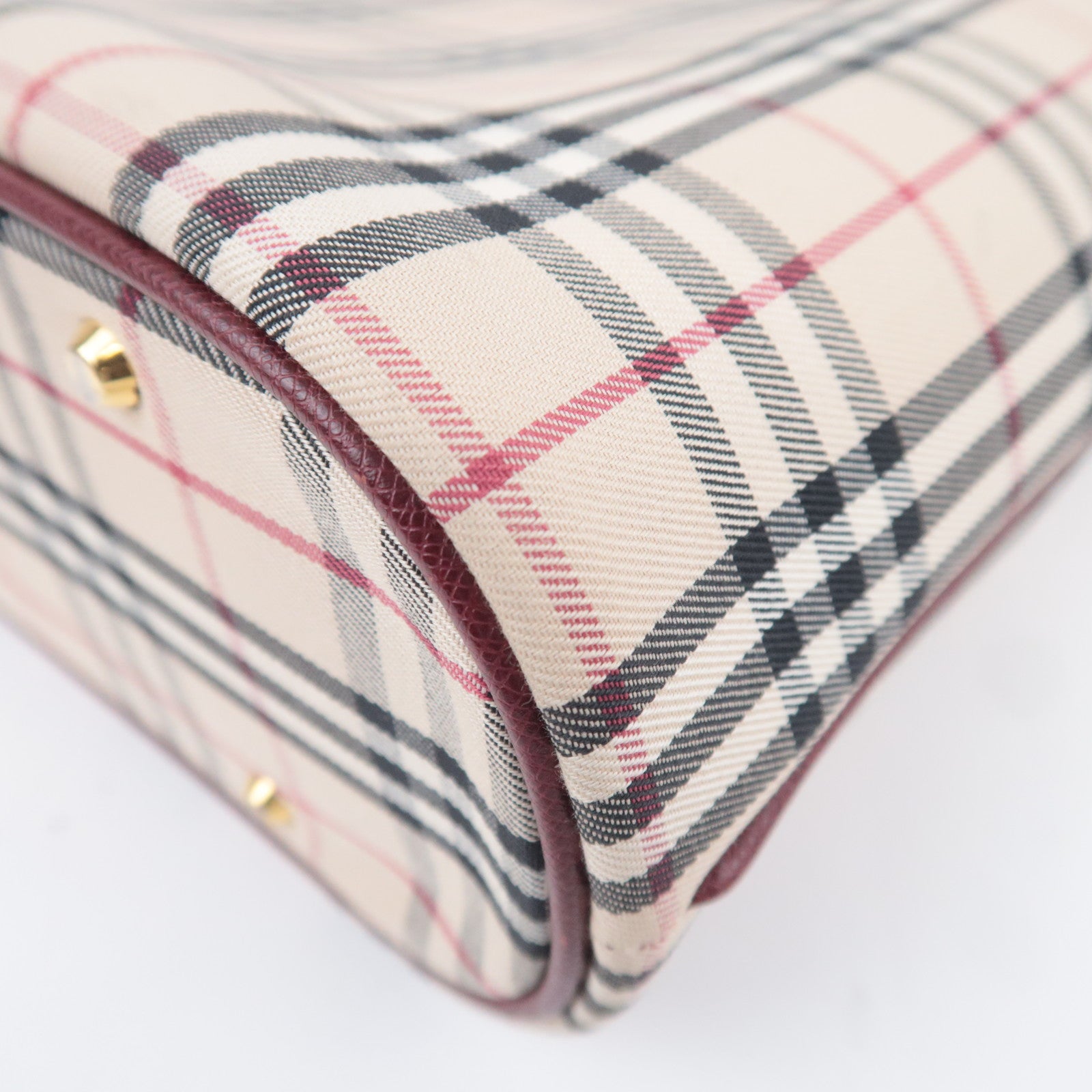 BURBERRY Nova Plaid Canvas Leather Tote Bag Beige
