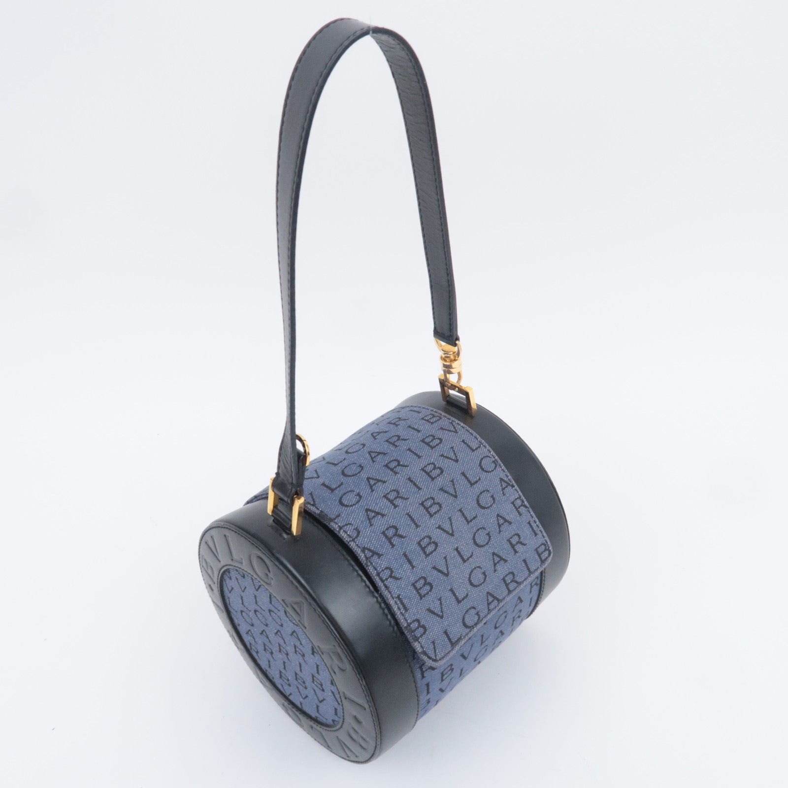 BVLGARI B-Zero1 Logo Mania Barrel Bag Denim Blue