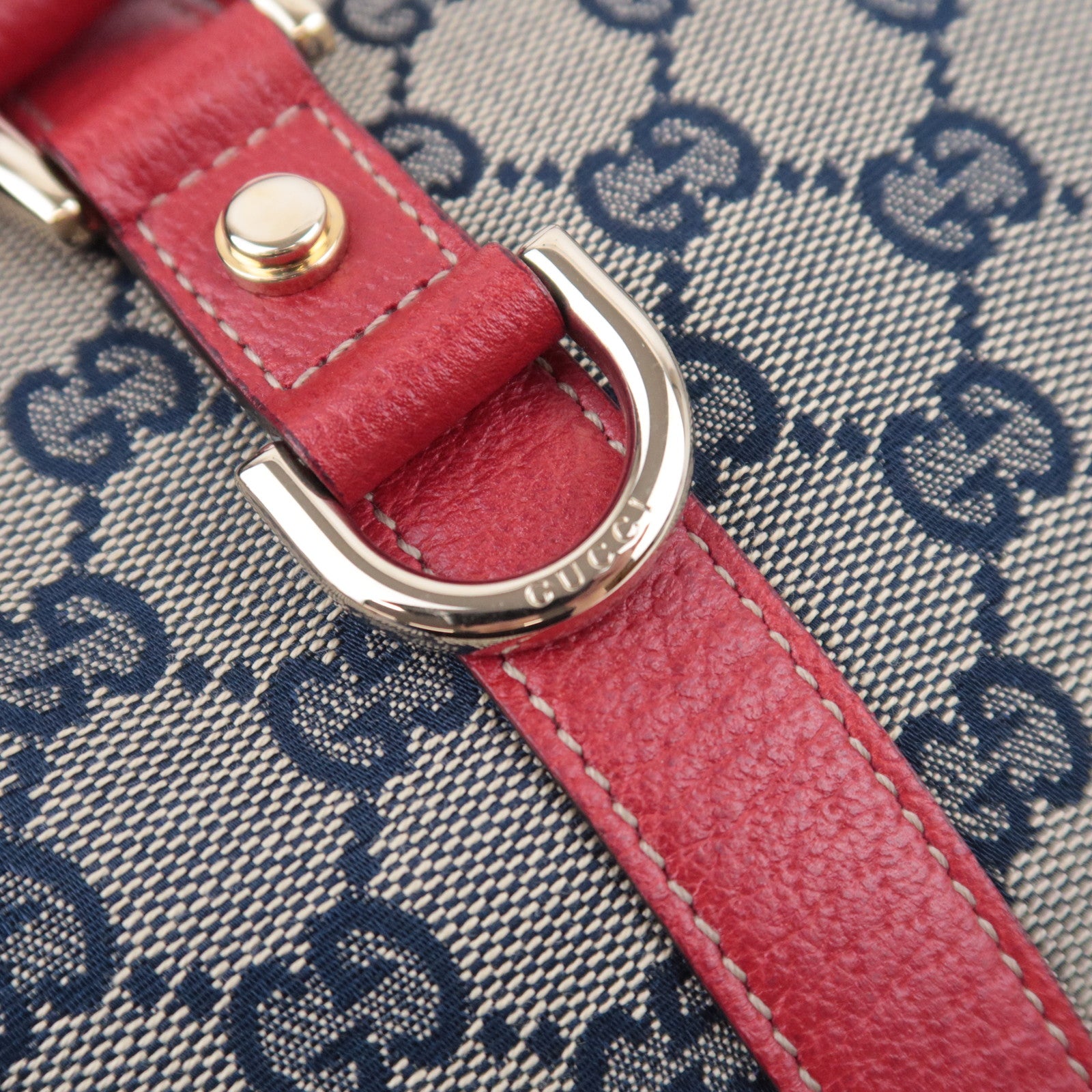 GUCCI Abby Shoulder Bag GG Canvas Leather Beige Navy Red 130942