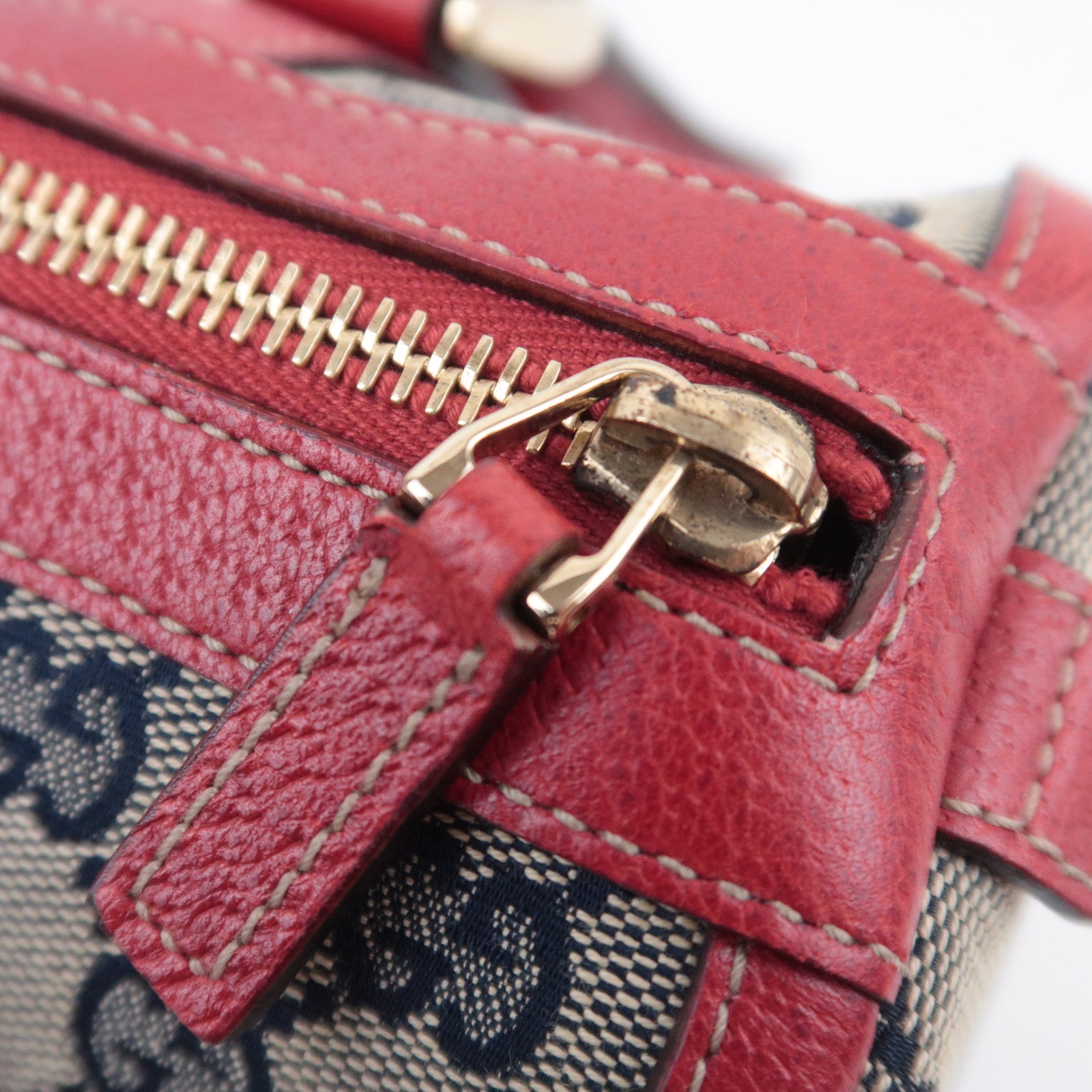 GUCCI Abby Shoulder Bag GG Canvas Leather Beige Navy Red 130942
