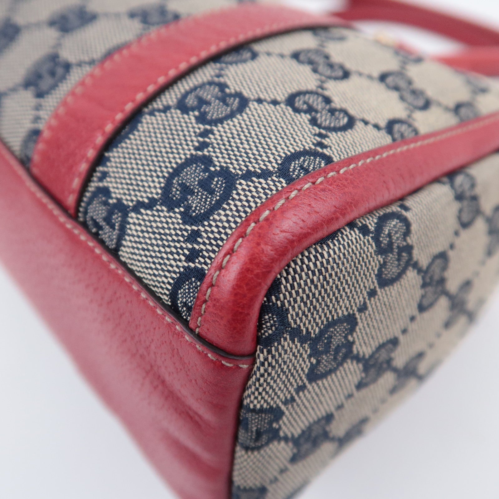 GUCCI Abby Shoulder Bag GG Canvas Leather Beige Navy Red 130942