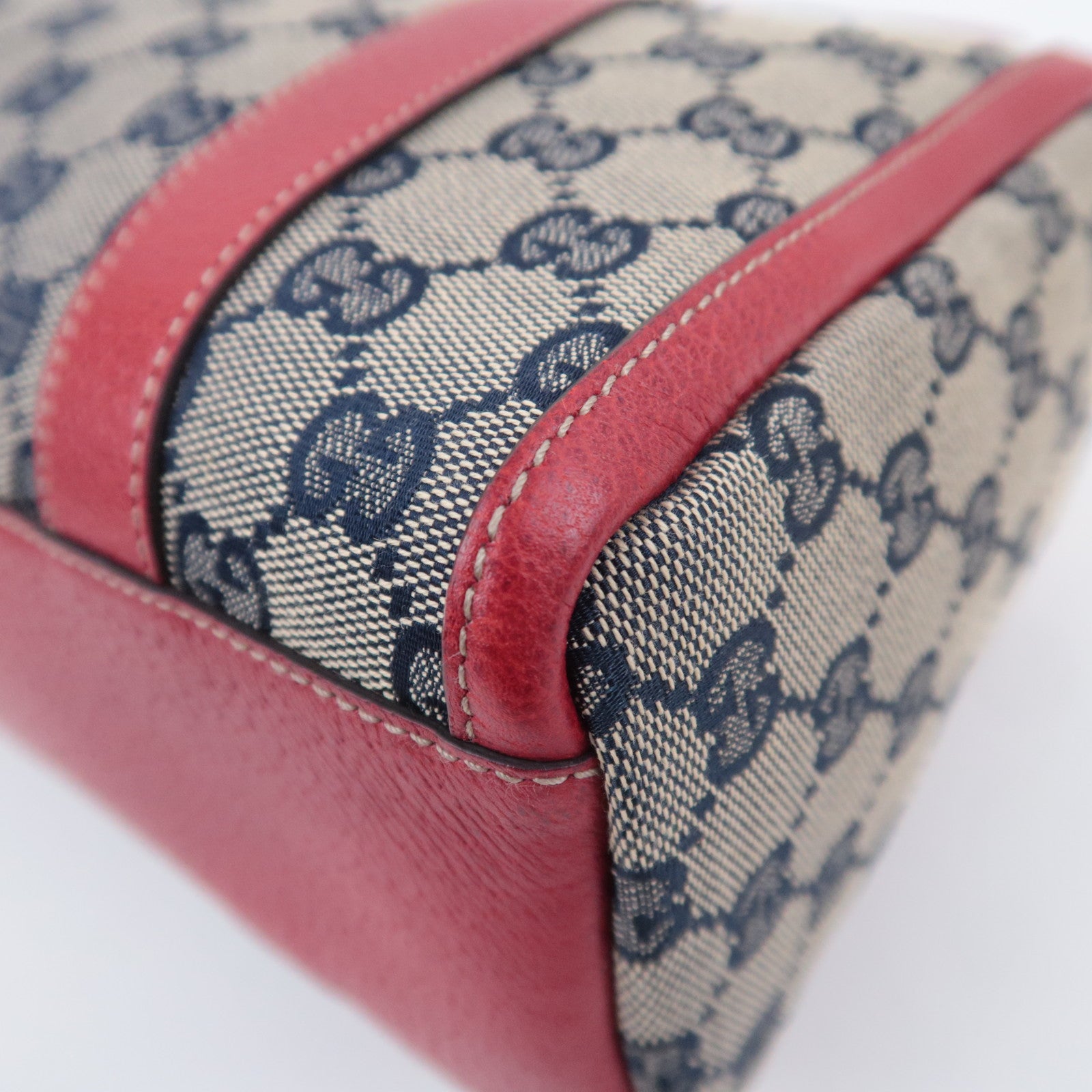 GUCCI Abby Shoulder Bag GG Canvas Leather Beige Navy Red 130942
