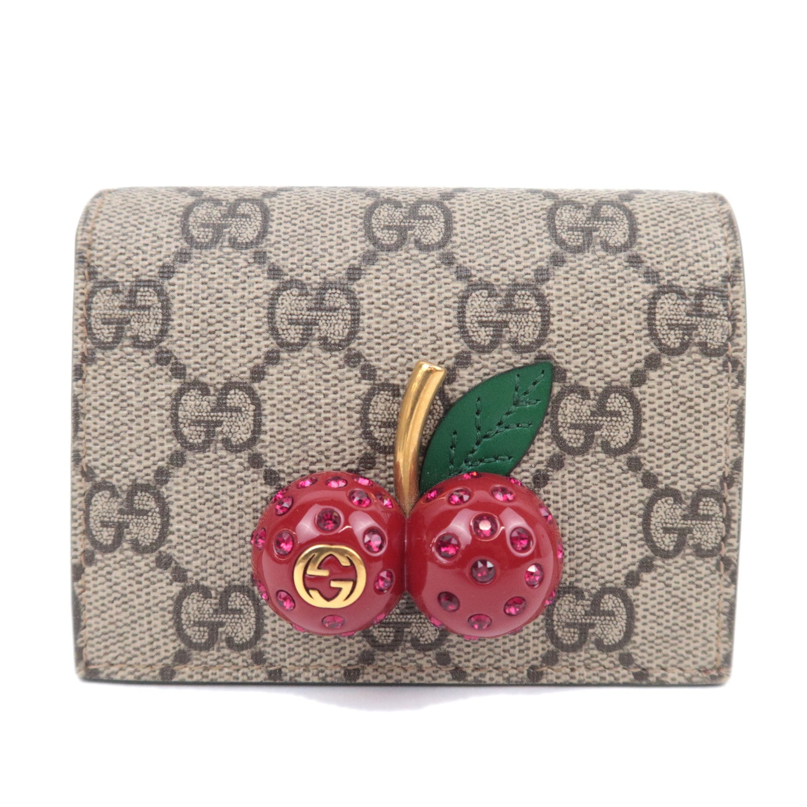 GUCCI Cherry Bi-Fold Wallet GG Supreme Beige Red 47605091350