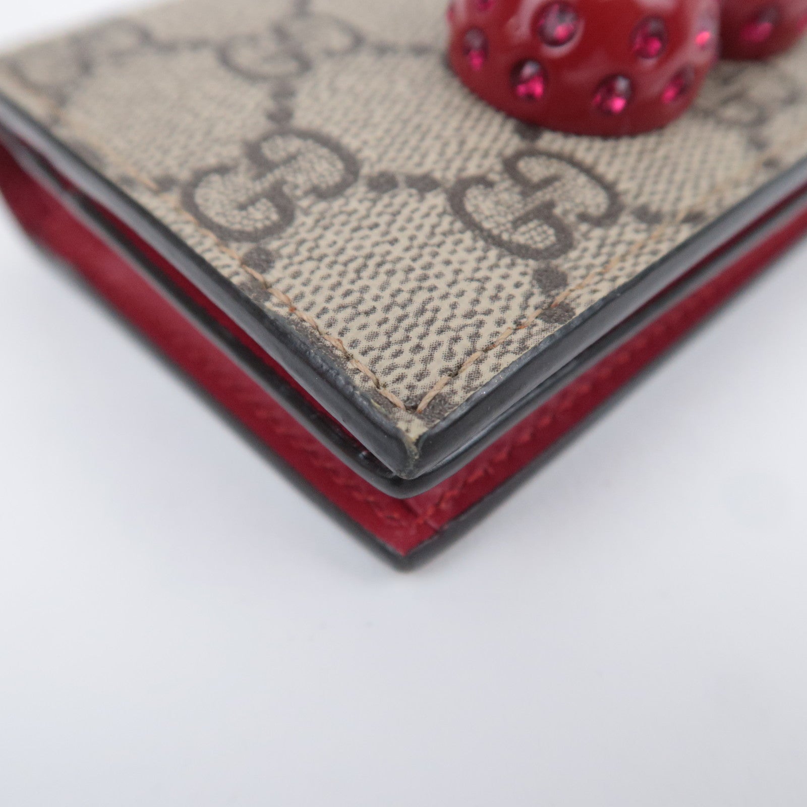 GUCCI Cherry Bi-Fold Wallet GG Supreme Beige Red 476050