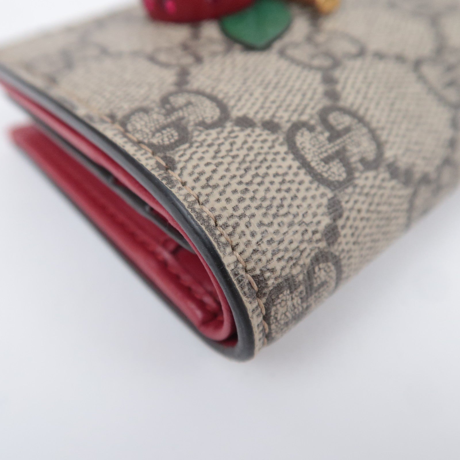 GUCCI Cherry Bi-Fold Wallet GG Supreme Beige Red 476050