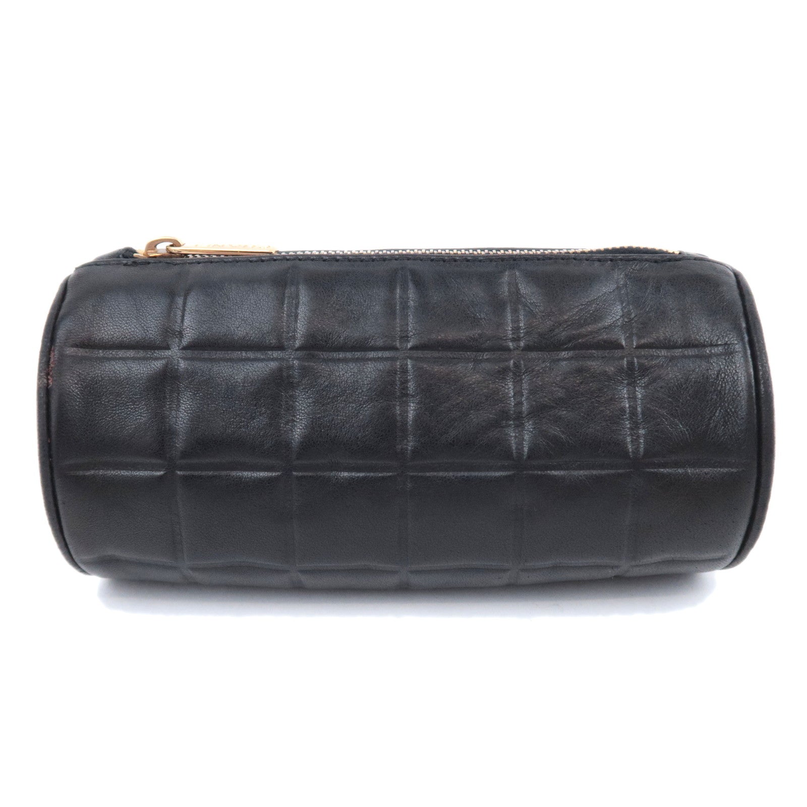 CHANEL Chocolate Bar Clutch Pouch Lambskin Black Gold HDW91362