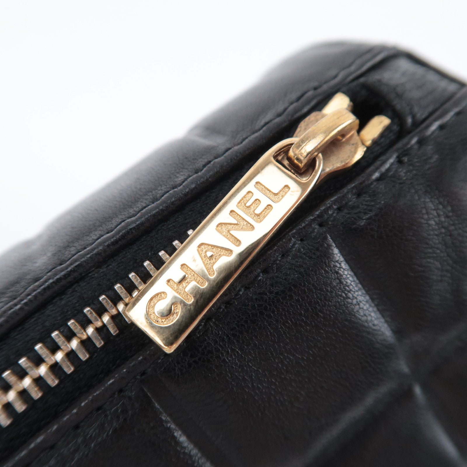 CHANEL Chocolate Bar Clutch Pouch Lambskin Black Gold HDW