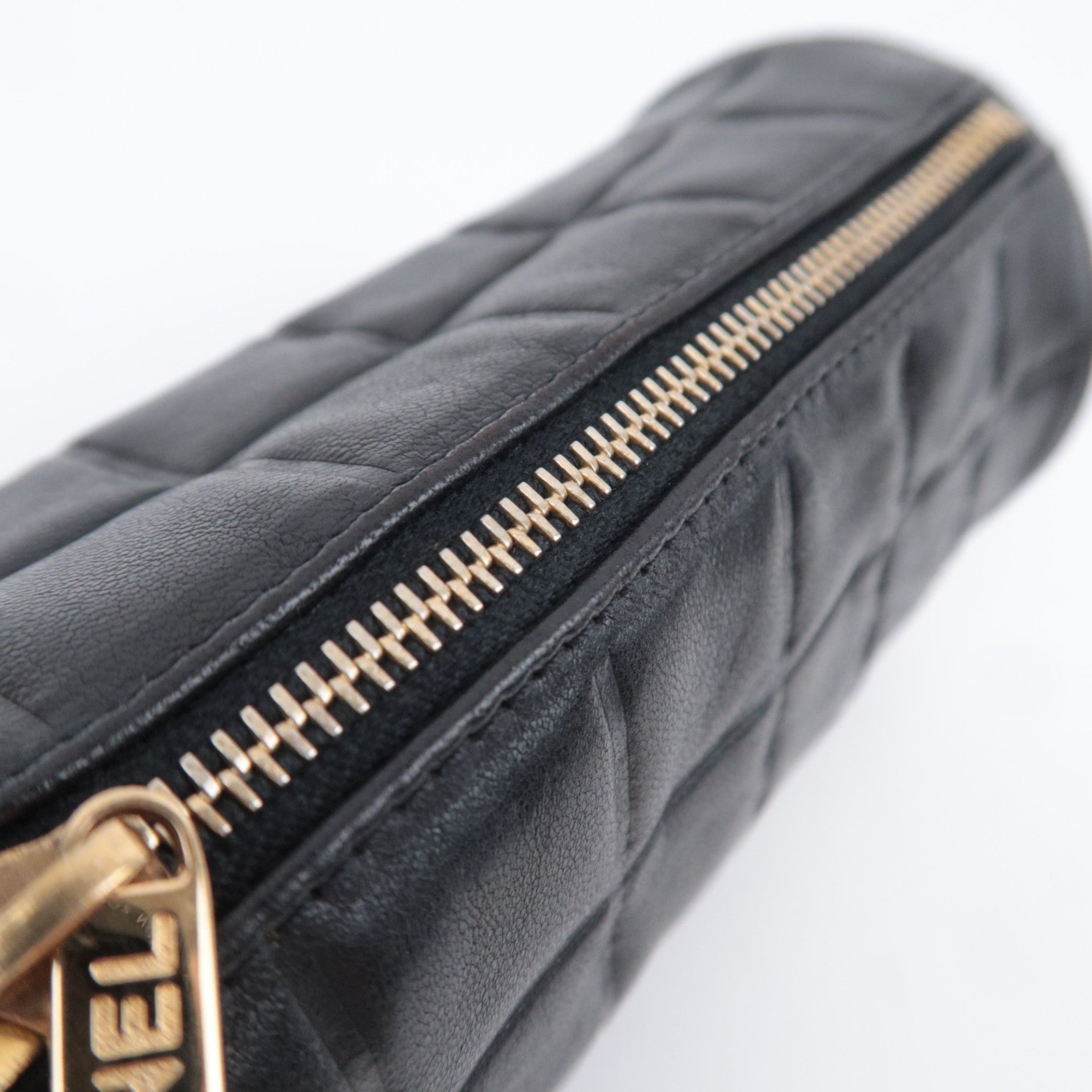 CHANEL Chocolate Bar Clutch Pouch Lambskin Black Gold HDW