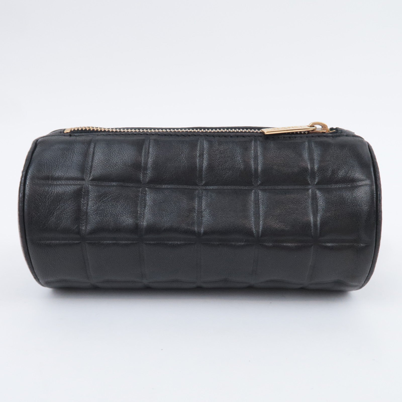CHANEL Chocolate Bar Clutch Pouch Lambskin Black Gold HDW