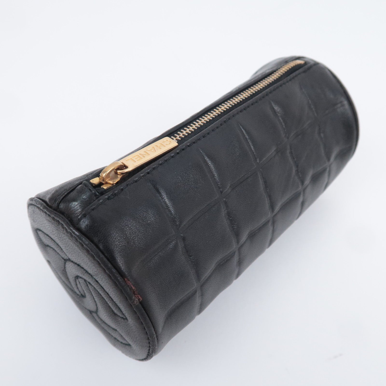 CHANEL Chocolate Bar Clutch Pouch Lambskin Black Gold HDW