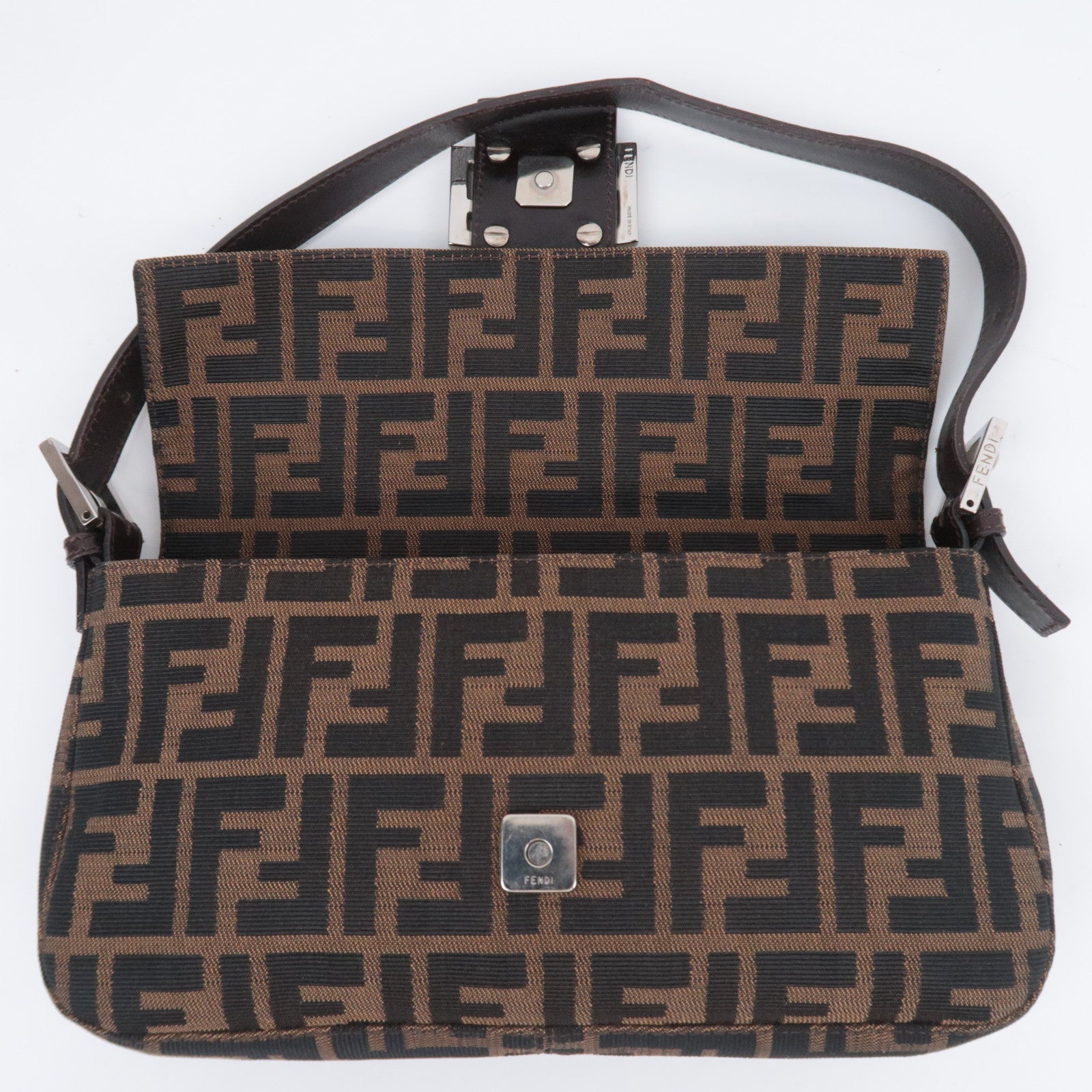 FENDI Zucca Mamma Baguette Shoulder Bag Brown Black 26424
