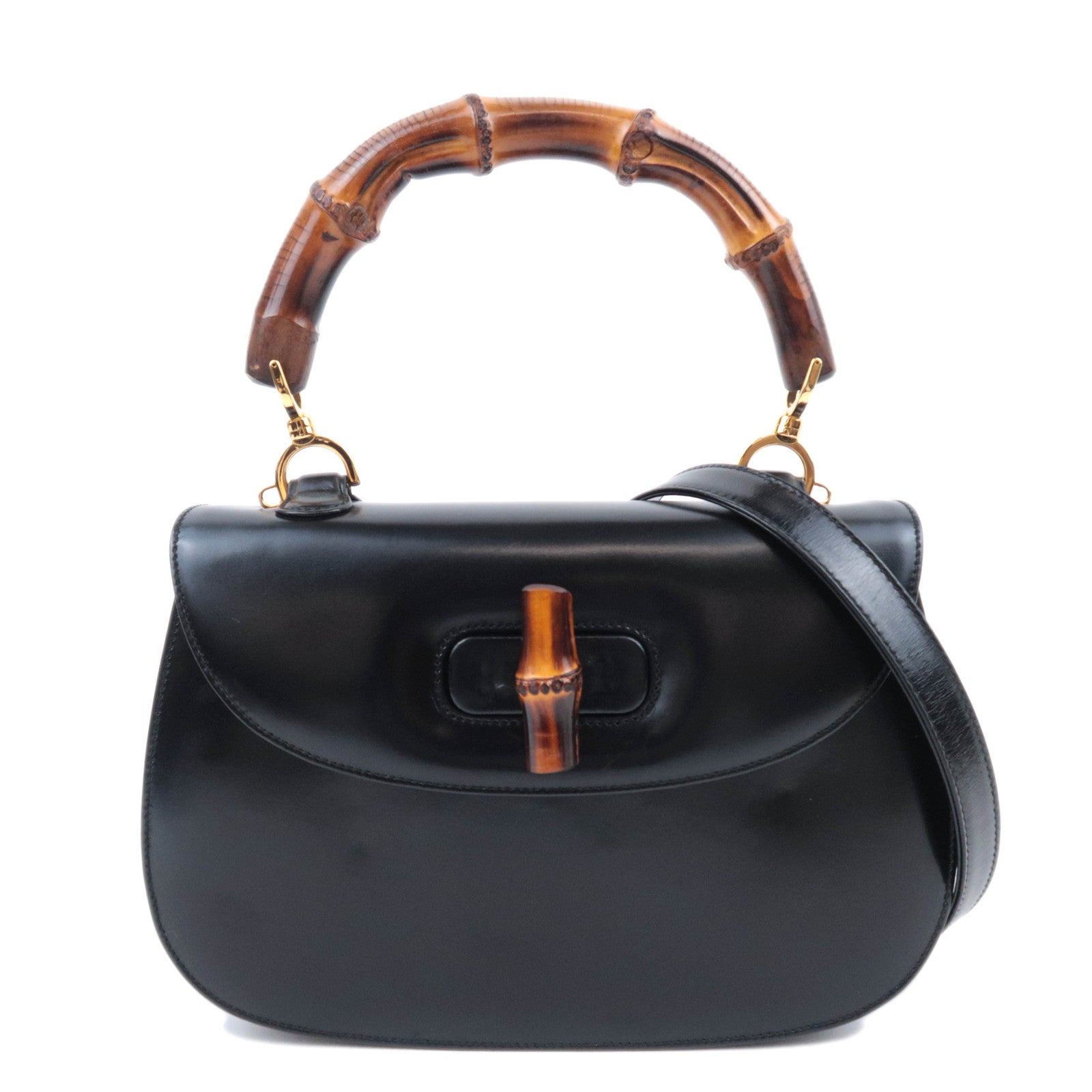GUCCI Bamboo 2Way Leather Handbag Black 000.1227.063391379