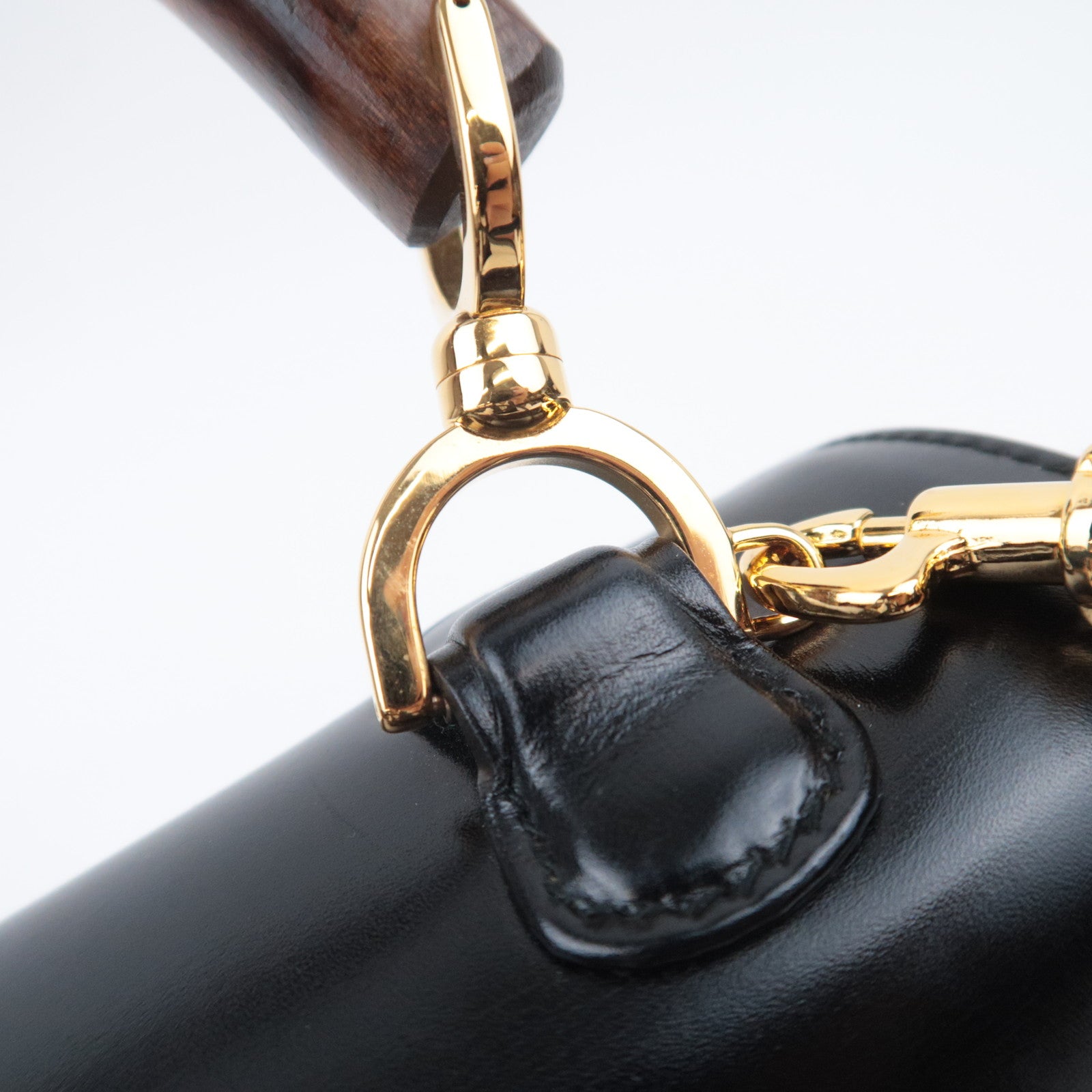 GUCCI Bamboo 2Way Leather Handbag Black 000.1227.0633