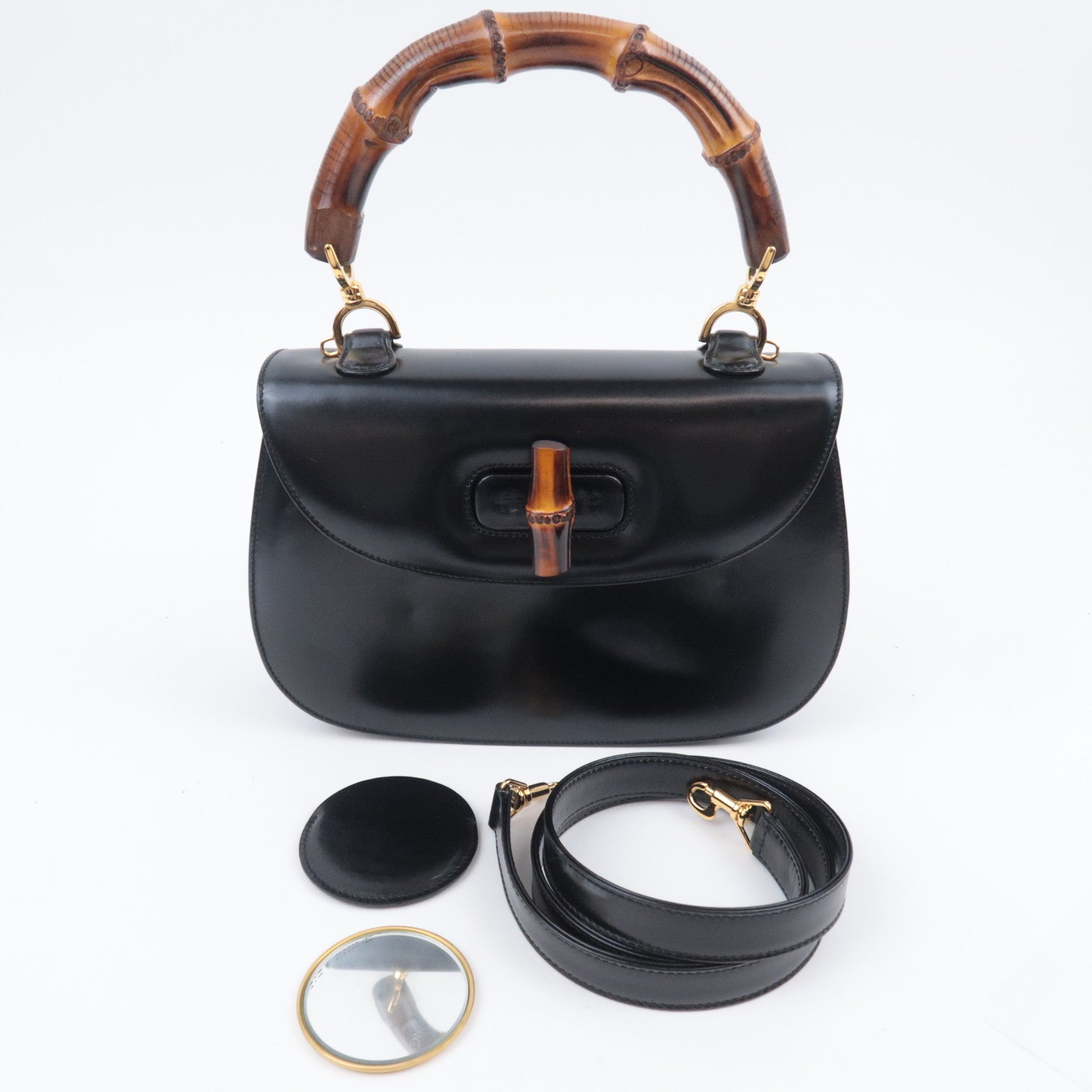 GUCCI Bamboo 2Way Leather Handbag Black 000.1227.0633