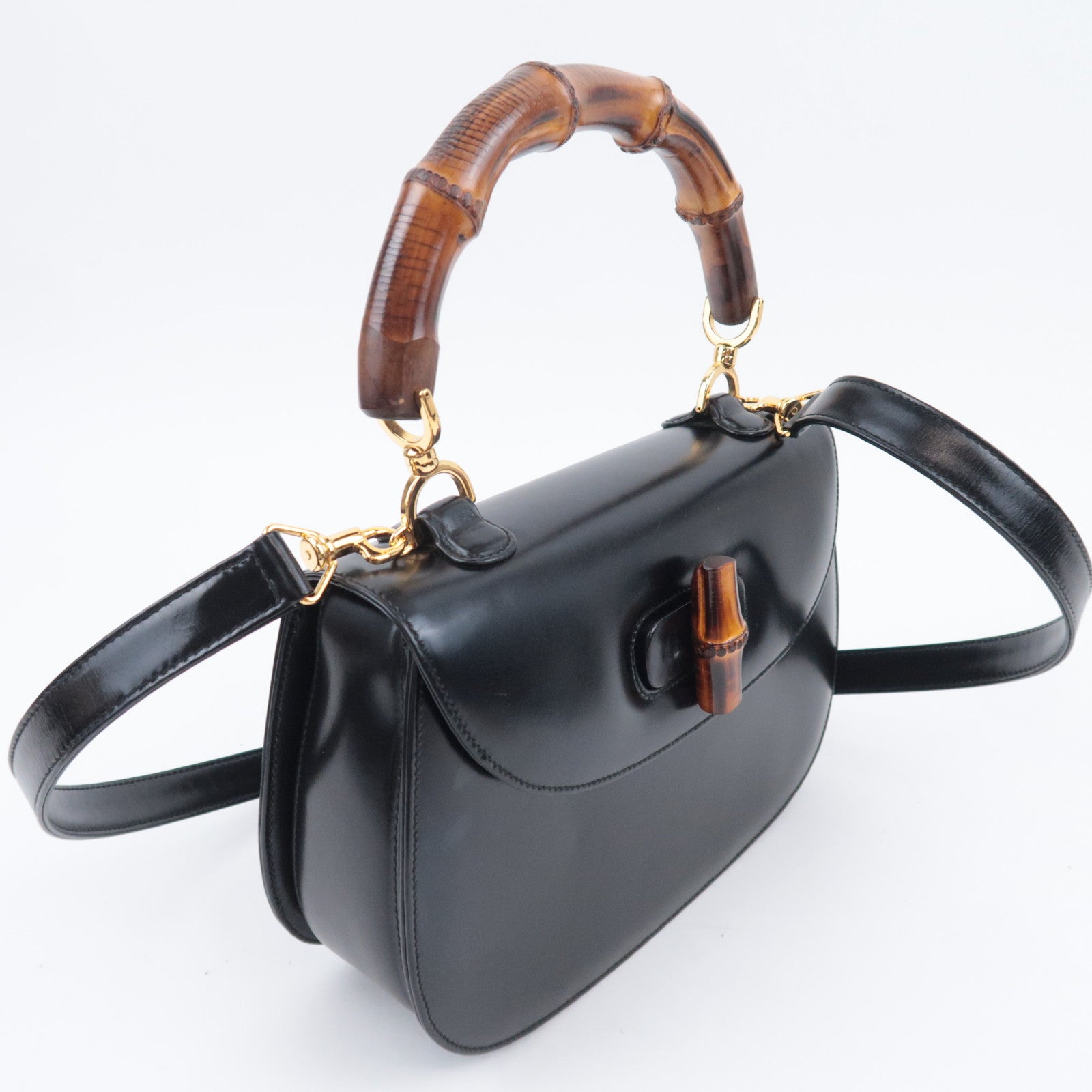 GUCCI Bamboo 2Way Leather Handbag Black 000.1227.0633