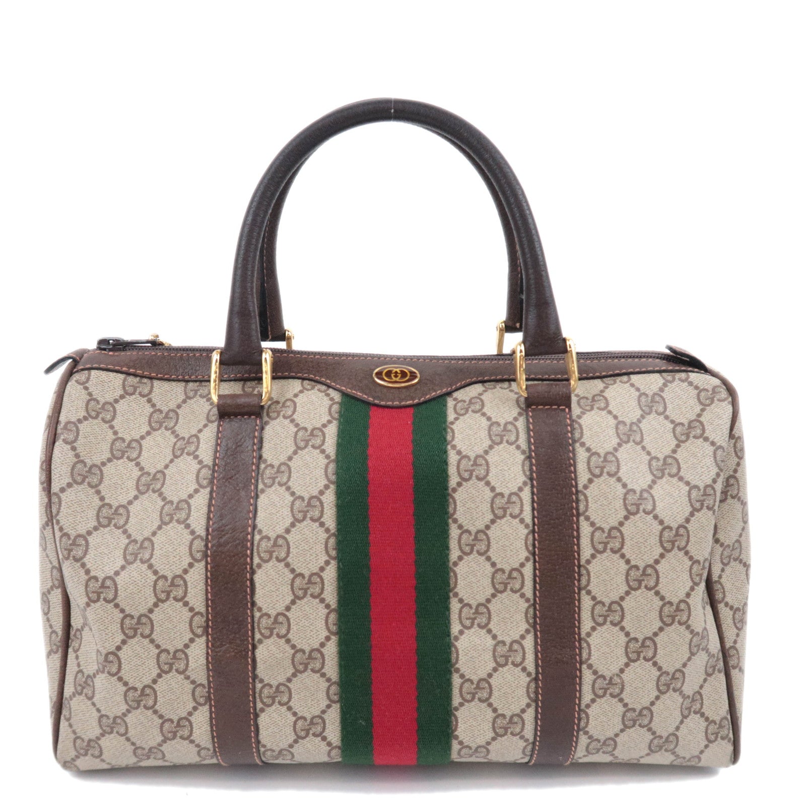 GUCCI Old Gucci Sherry GG Plus Boston Bag Beige Brown91380