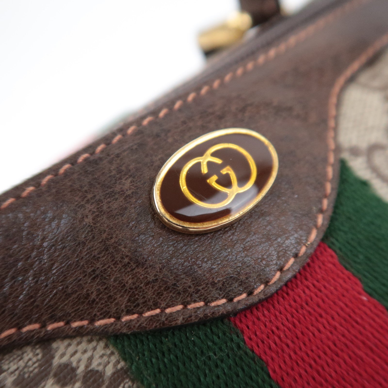 GUCCI Old Gucci Sherry GG Plus Boston Bag Beige Brown