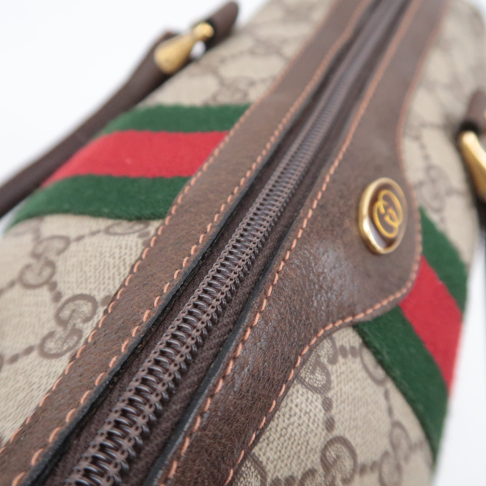 GUCCI Old Gucci Sherry GG Plus Boston Bag Beige Brown