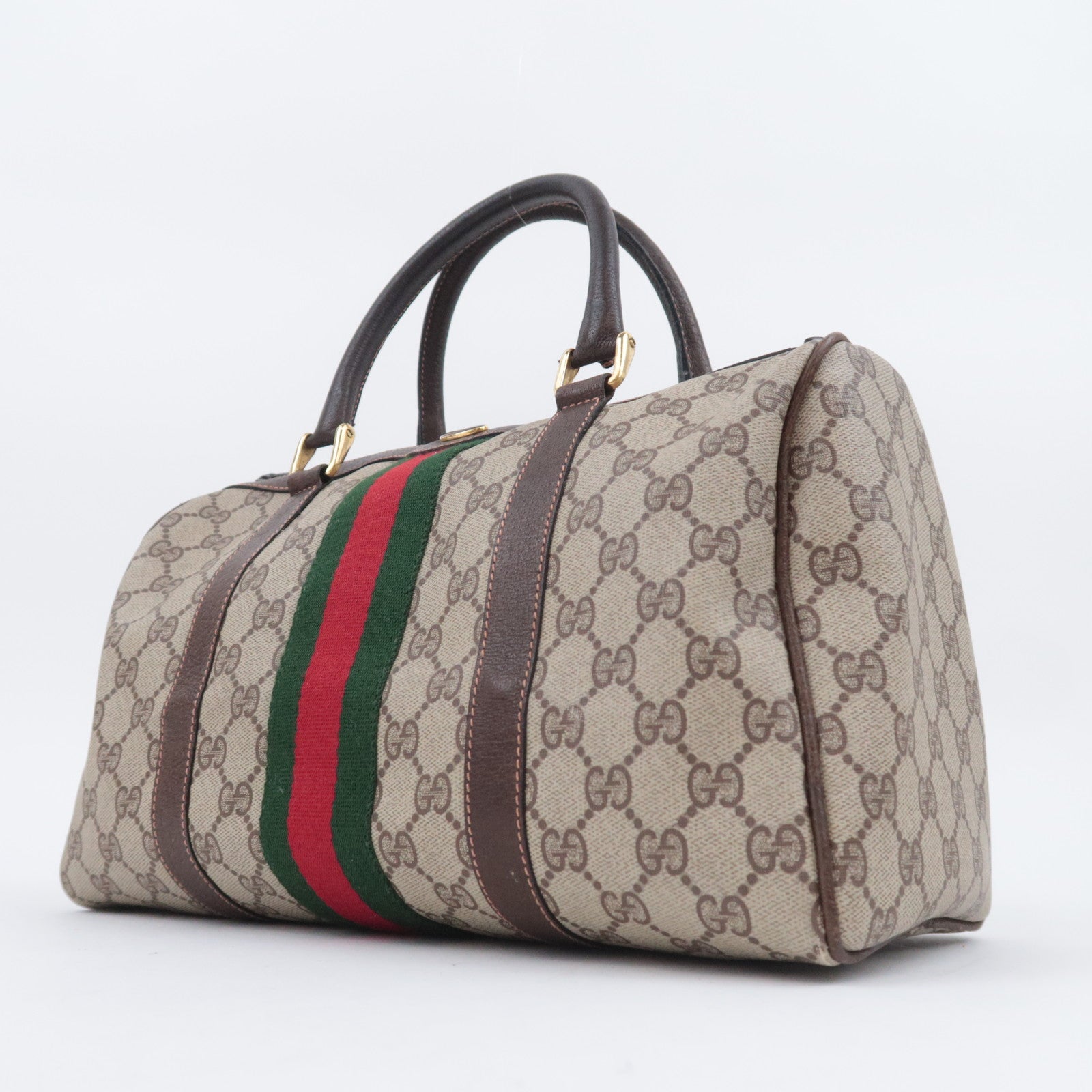 GUCCI Old Gucci Sherry GG Plus Boston Bag Beige Brown