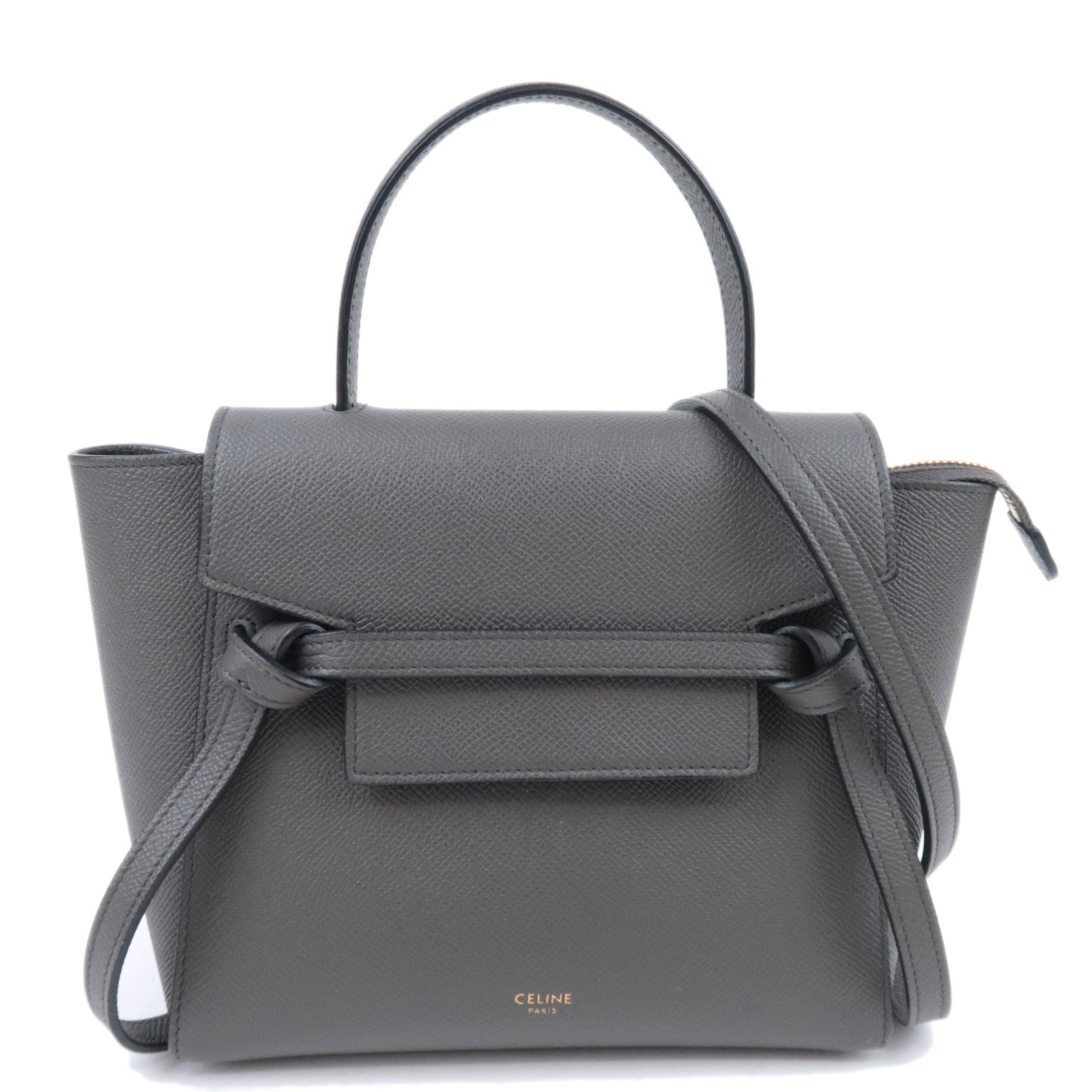 CELINE Belt Bag Nano 2Way Leather Handbag Gray 18900391383