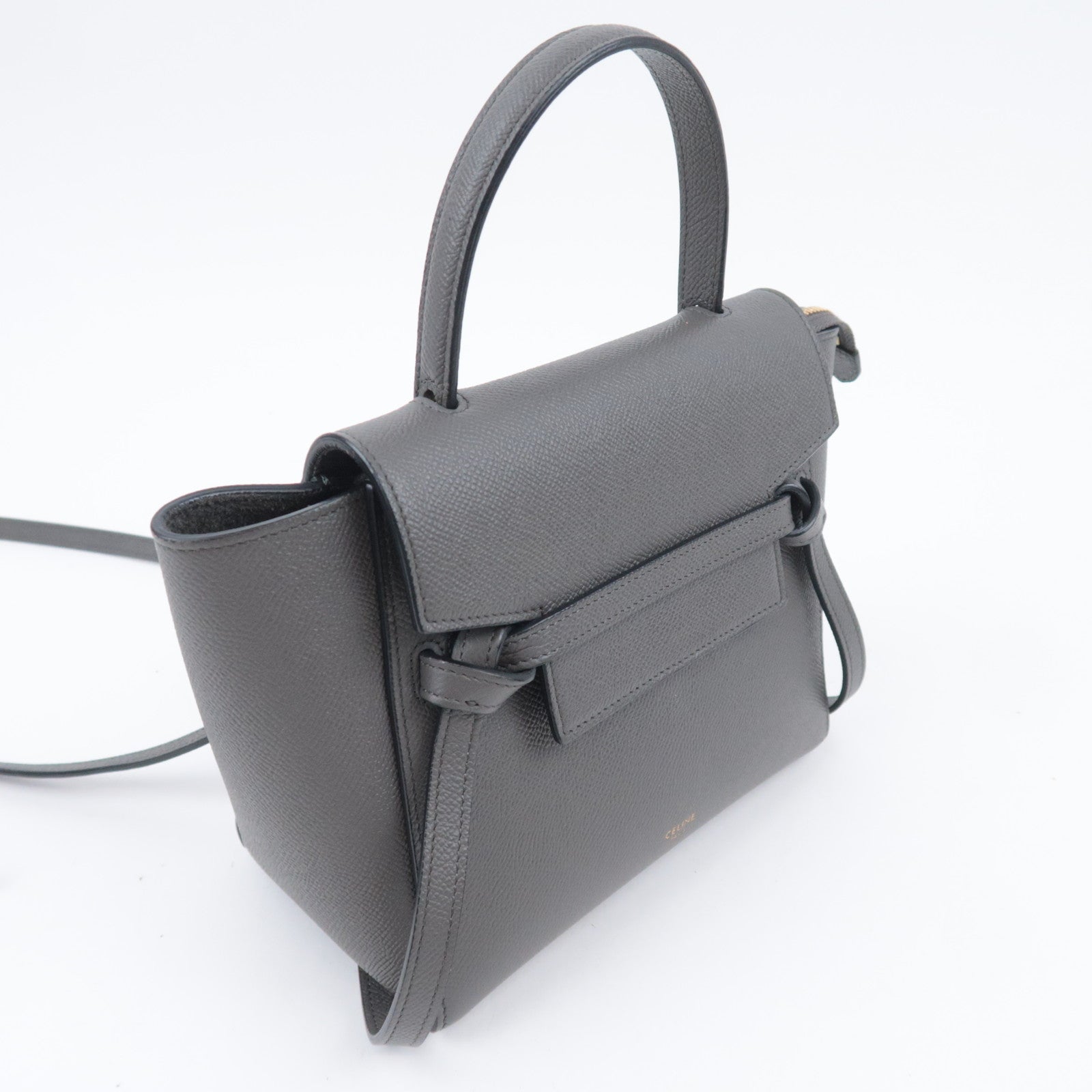 CELINE Belt Bag Nano 2Way Leather Handbag Gray 189003