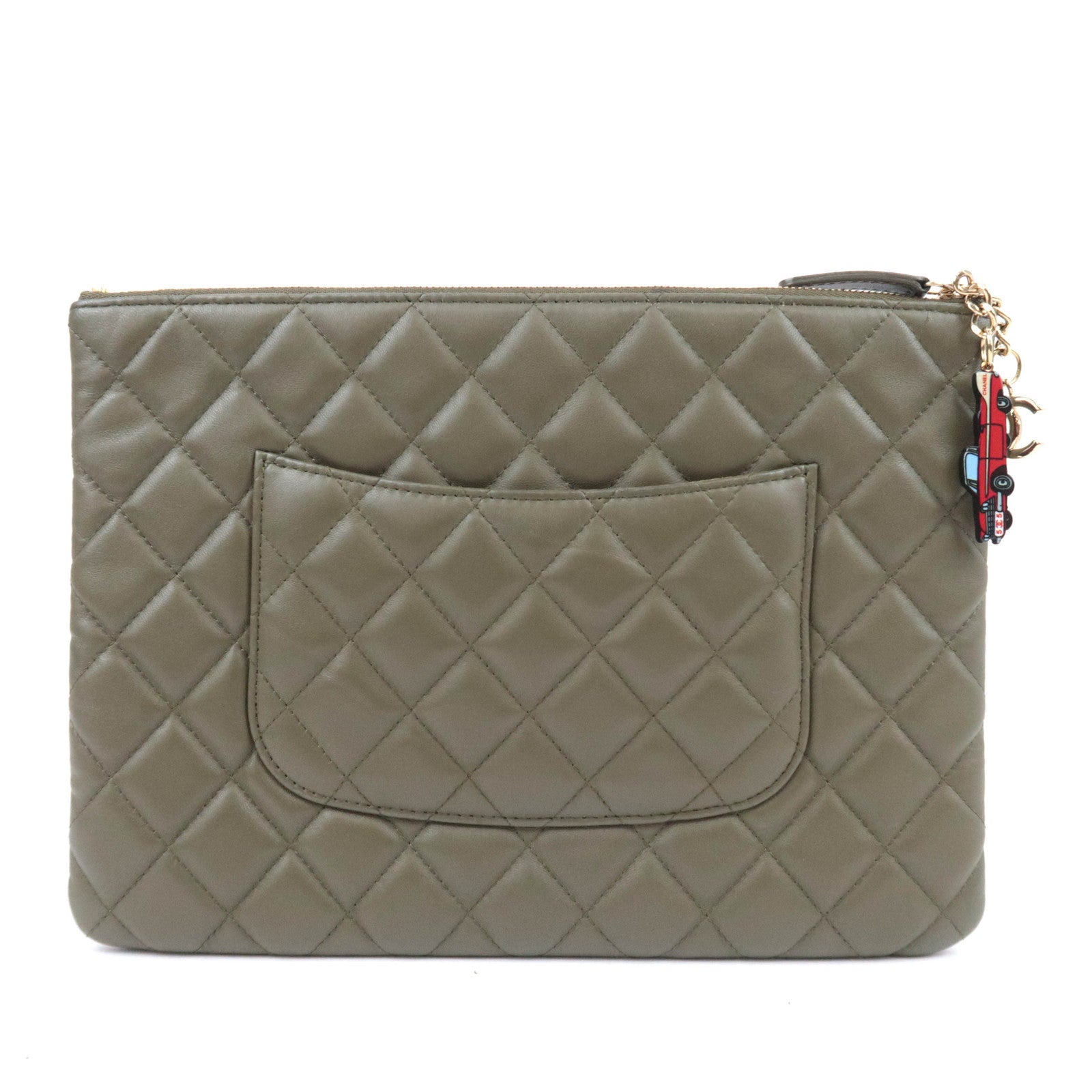 CHANEL Matelasse Clutch Bag Lambskin Khaki Gold Hardware A82552