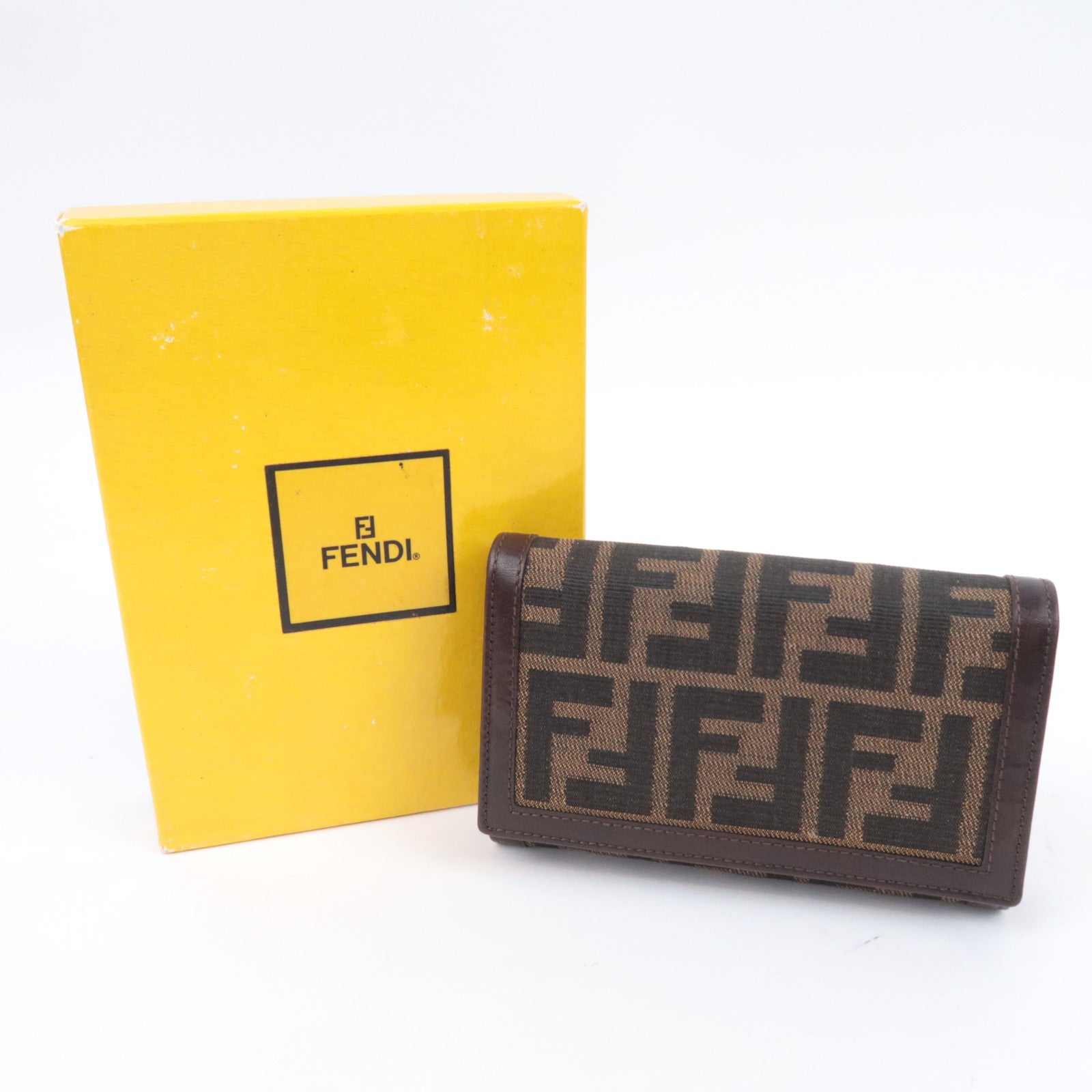 FENDI Zucca Canvas Leather Wallet Brown Black 31052