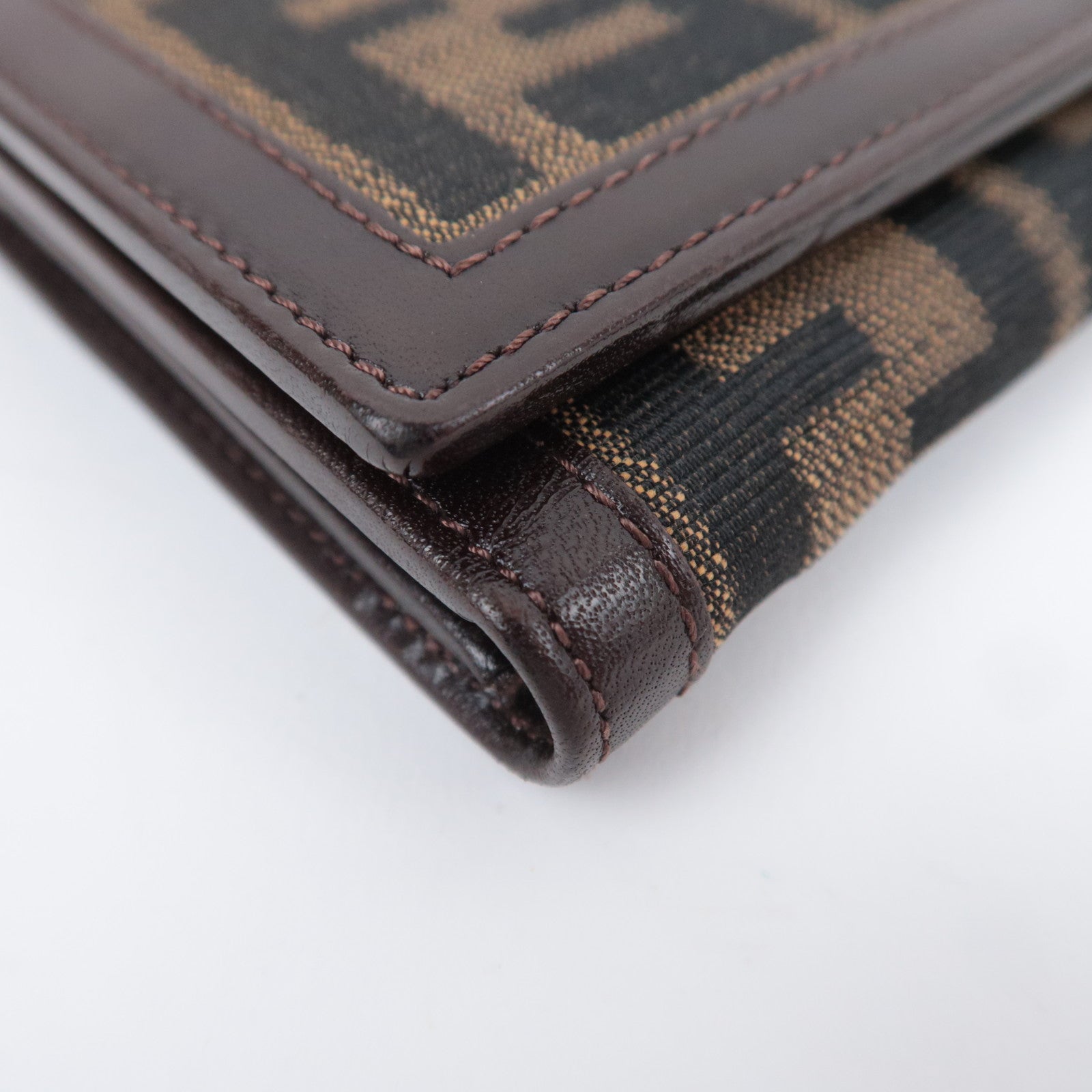 FENDI Zucca Canvas Leather Wallet Brown Black 31052