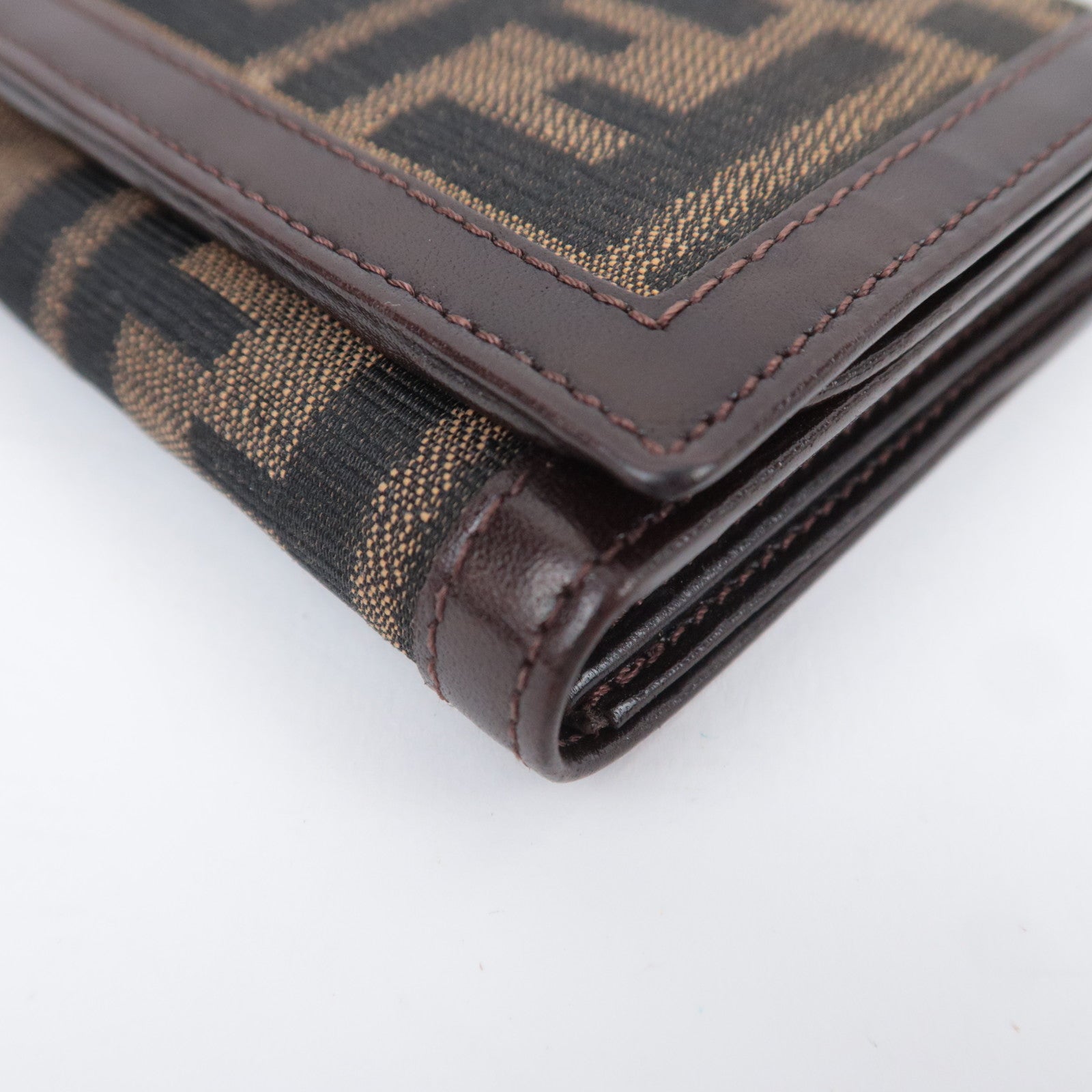 FENDI Zucca Canvas Leather Wallet Brown Black 31052