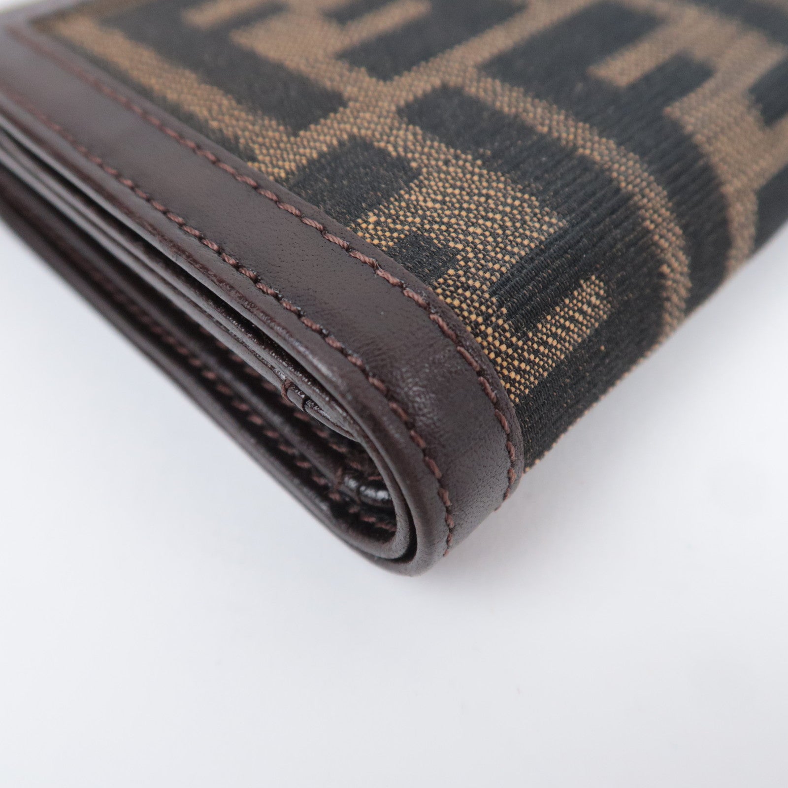 FENDI Zucca Canvas Leather Wallet Brown Black 31052