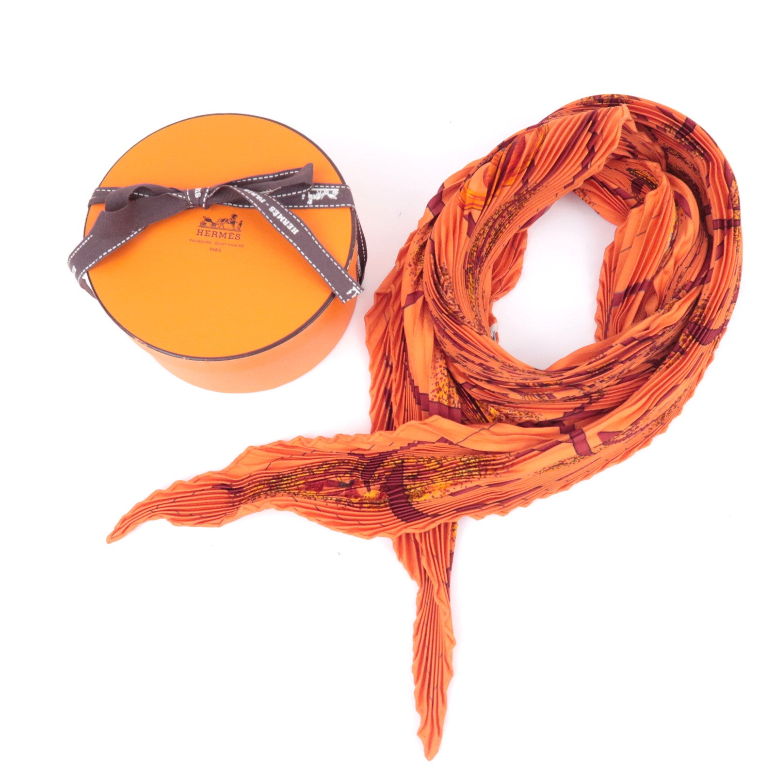 HERMES Pleated Carre 90 Scarf 100% Silk