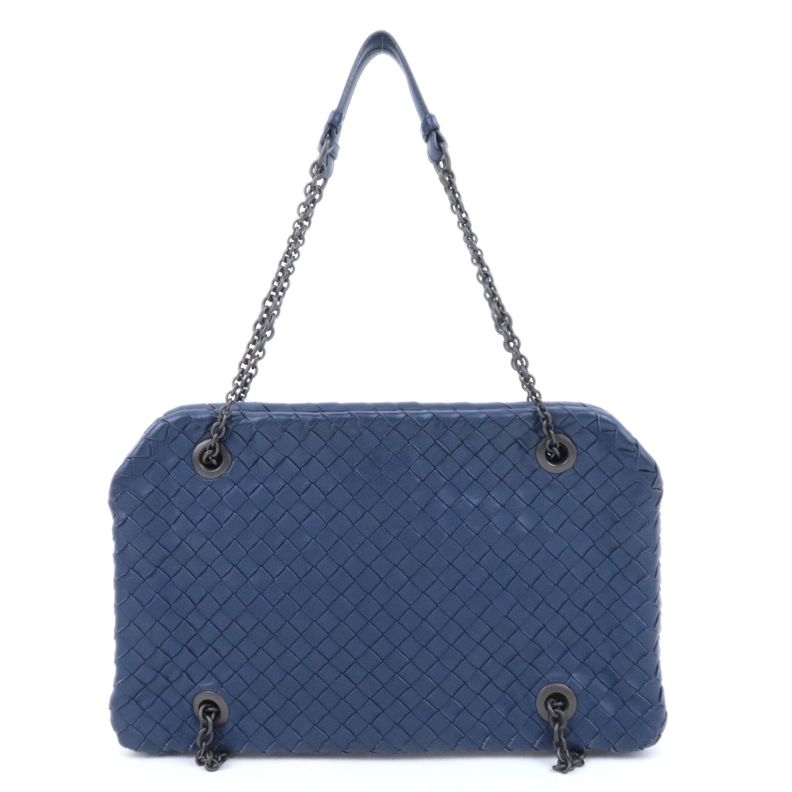 BOTTEGA VENETA Intrecciato Leather Chain Shoulder Bag Navy91433