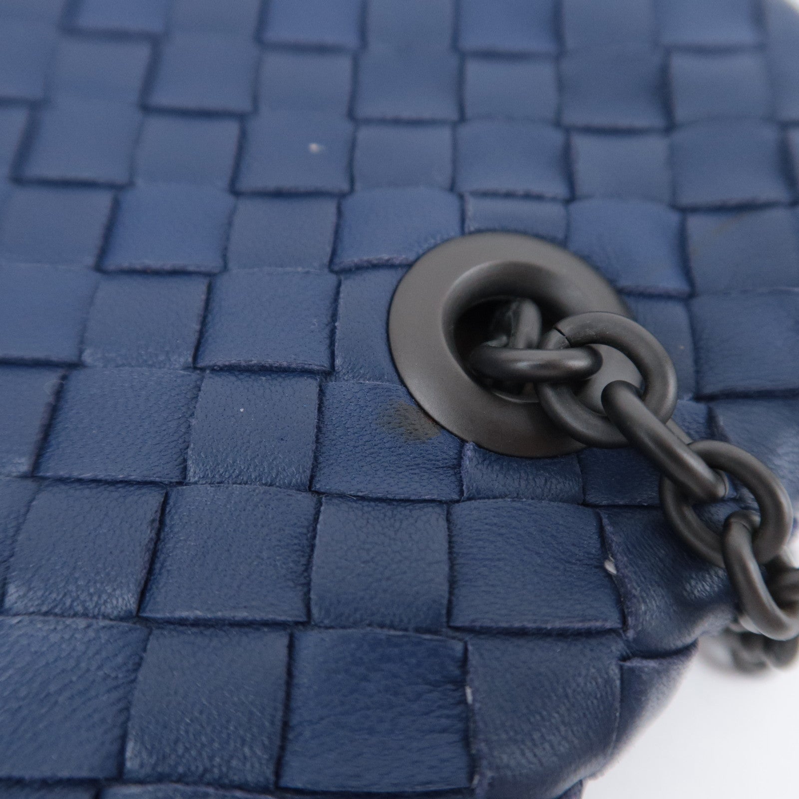 BOTTEGA VENETA Intrecciato Leather Chain Shoulder Bag Navy