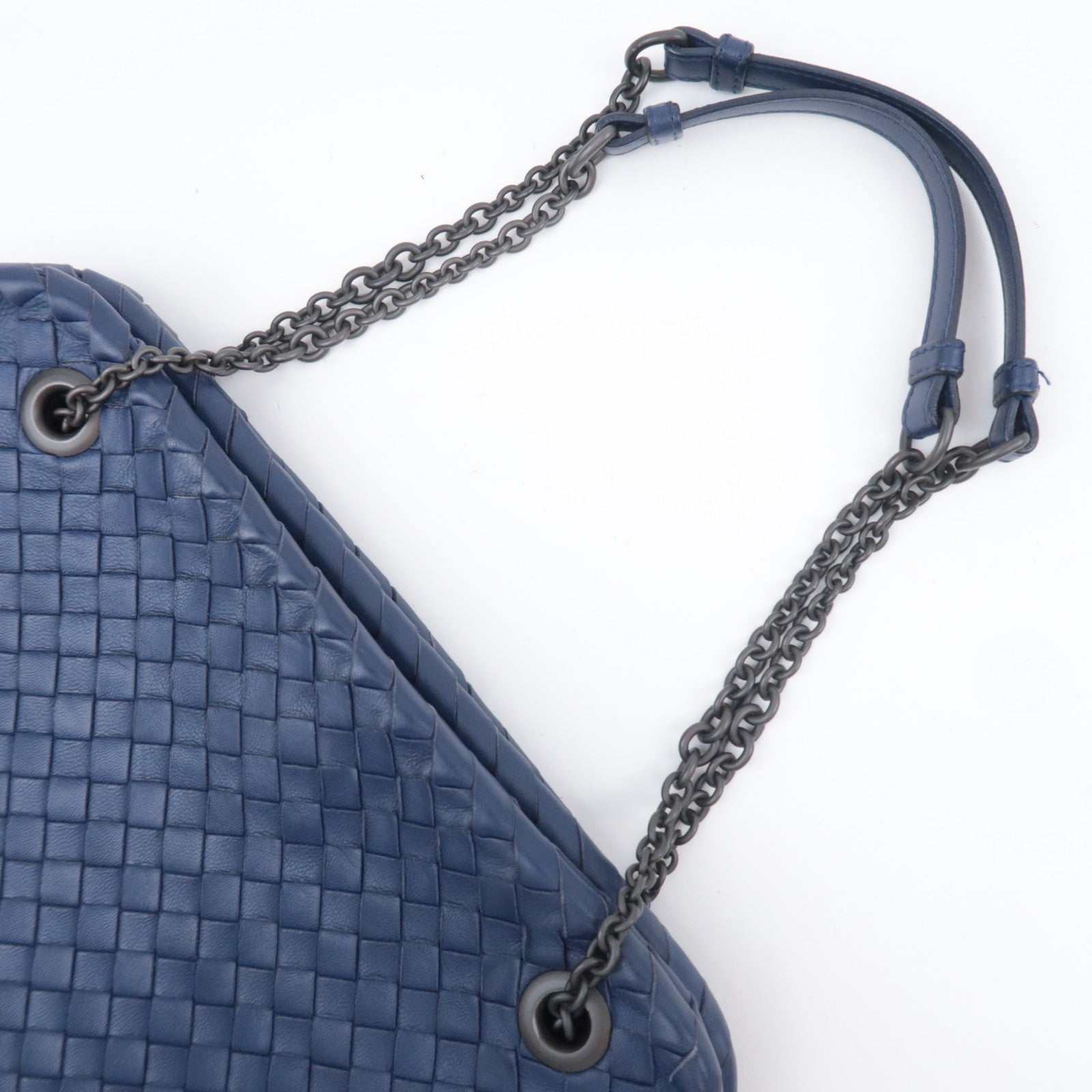 BOTTEGA VENETA Intrecciato Leather Chain Shoulder Bag Navy